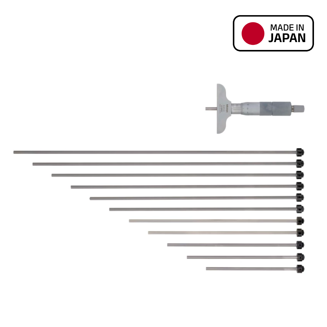 Mitutoyo Series 129 Depth Micrometer With Interchangeable Rods, 0 to 300 mm Range, 129-152