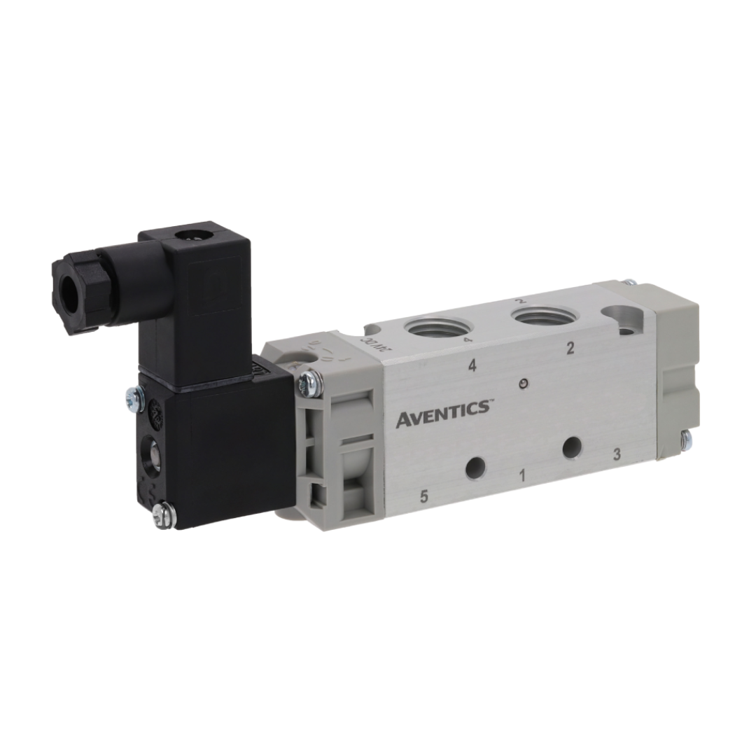 Aventics 521 Series 5/2 Directional Valve, Air Spring Return, Single Solenoid, G 1/4" Ports, 24V DC Coil, 52100001