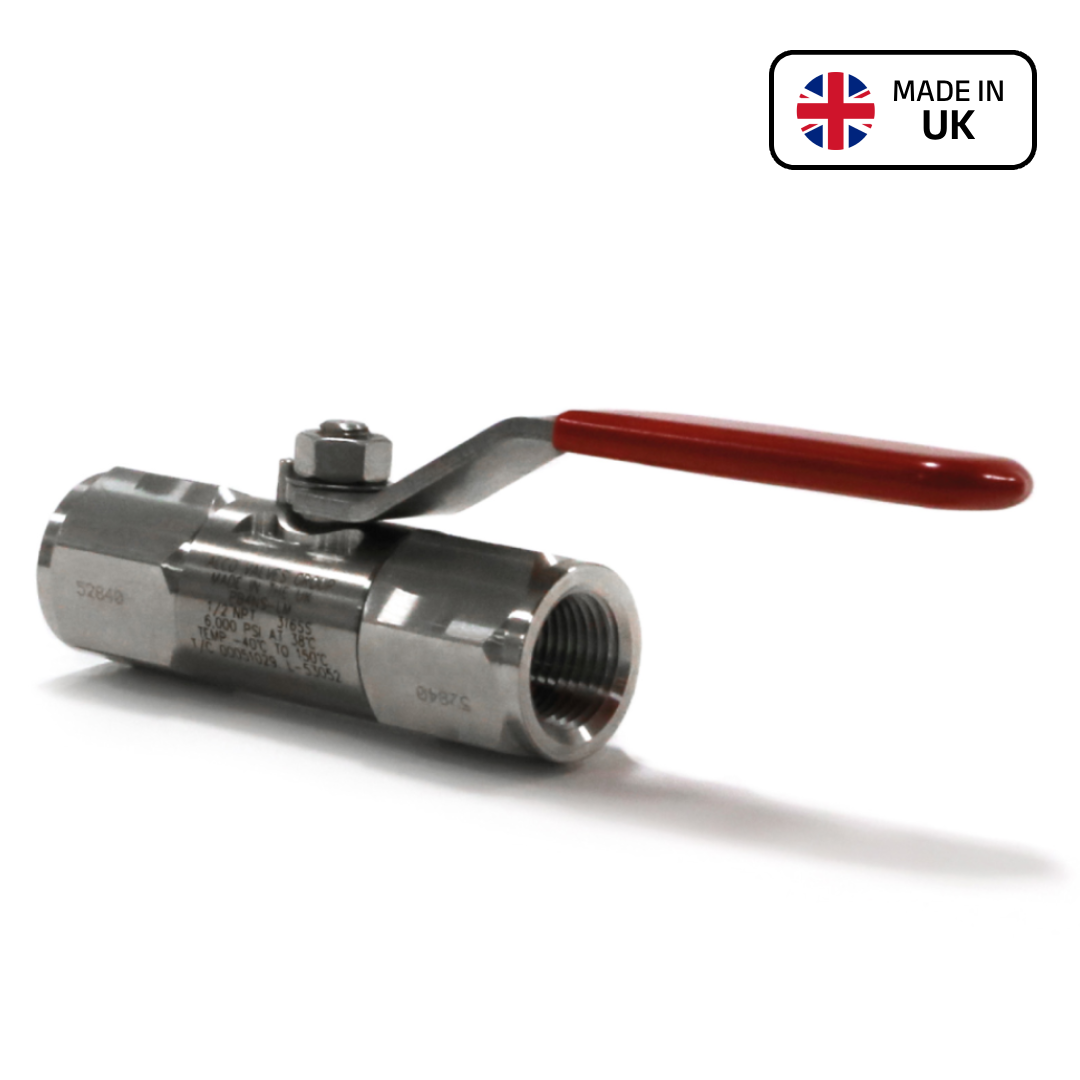 Alco PB Series High-Pressure Three-Piece Ball Valve, 1/4" Female NPT, 6,000 psi, SS316, PB2NS-LM