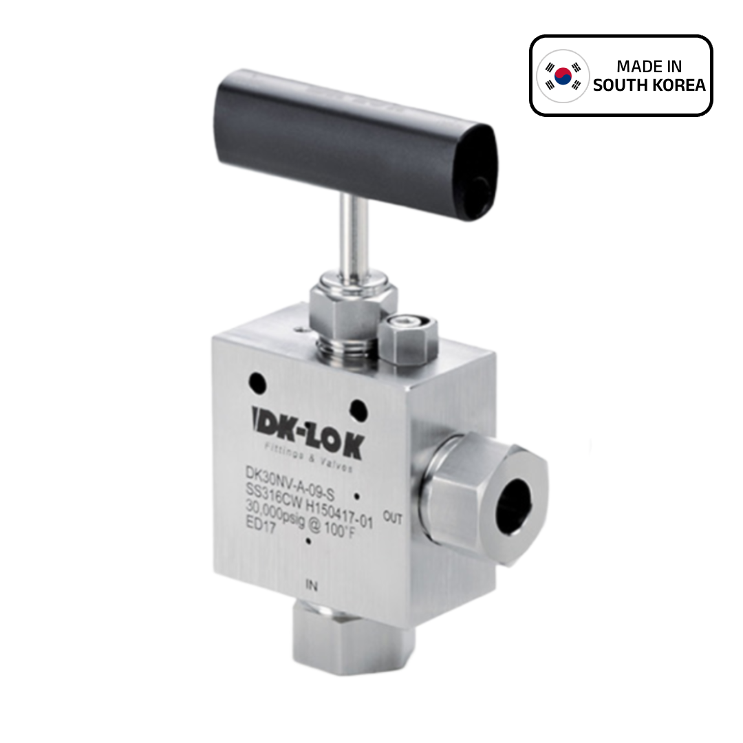 DK-LOK DK-NV High Pressure Needle Valve, 20,000 psi, 1/4" Angle, SS316L, DK20NV-04-A — photo 1 of 6