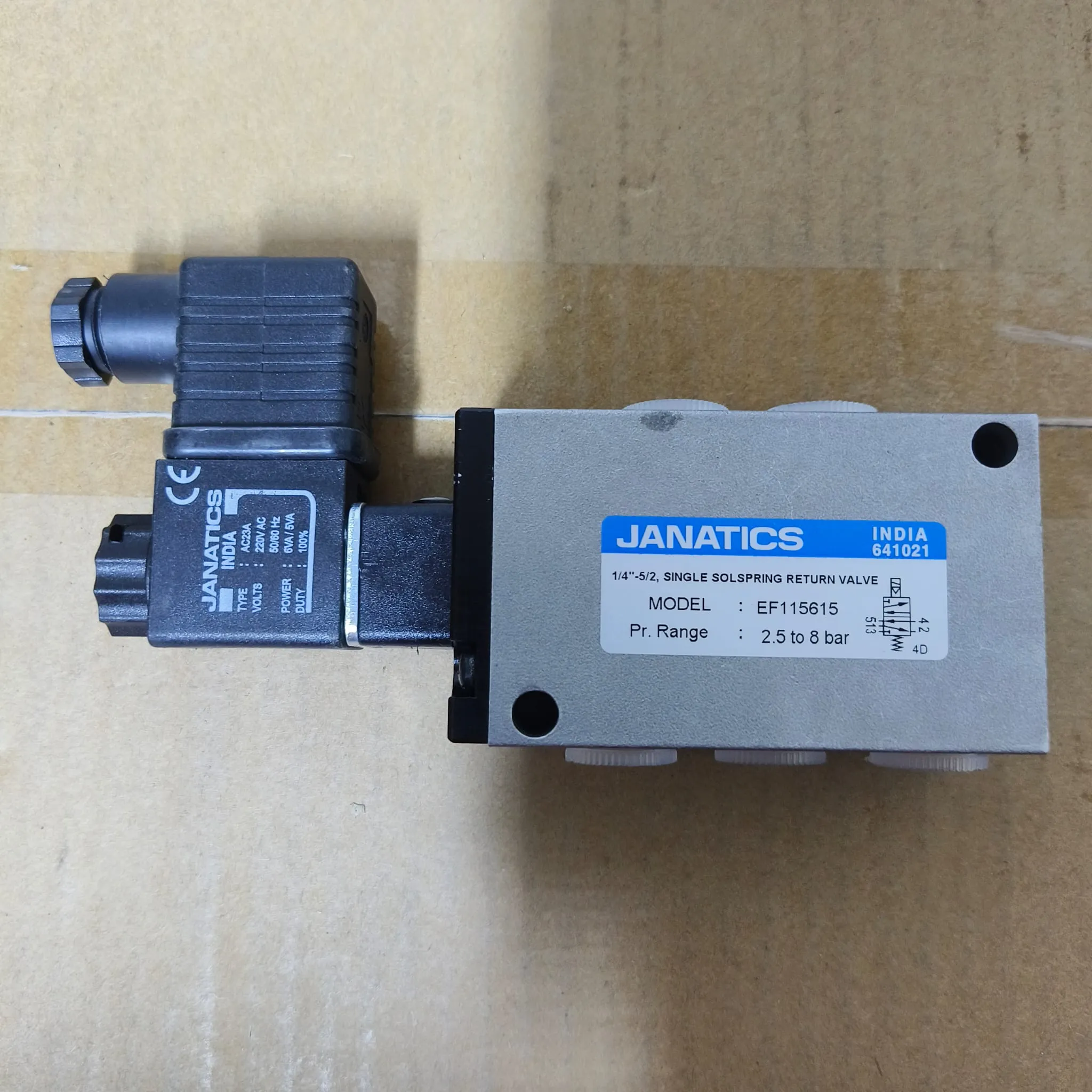 Janatics EF Series Poppet Type Pneumatic Solenoid Valve, 5/2 Way, G 1/4" Port, 220V AC Coil with Connector, EF115615A — photo 3 of 5