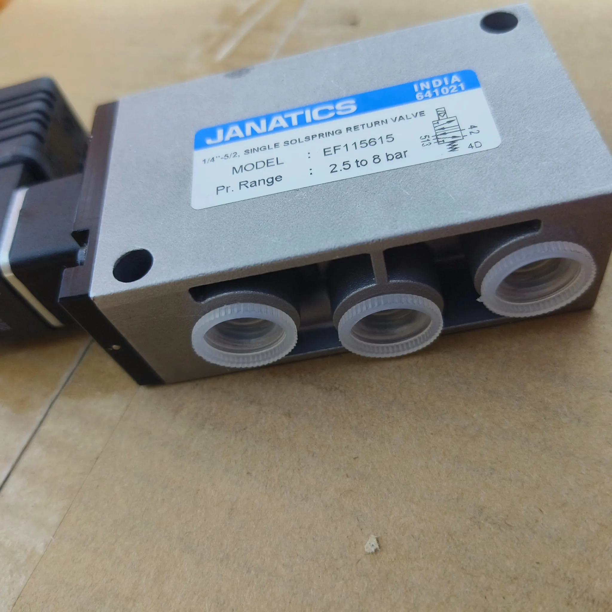 Janatics EF Series Poppet Type Pneumatic Solenoid Valve, 5/2 Way, G 1/4" Port, 220V AC Coil with Connector, EF115615A — photo 5 of 5