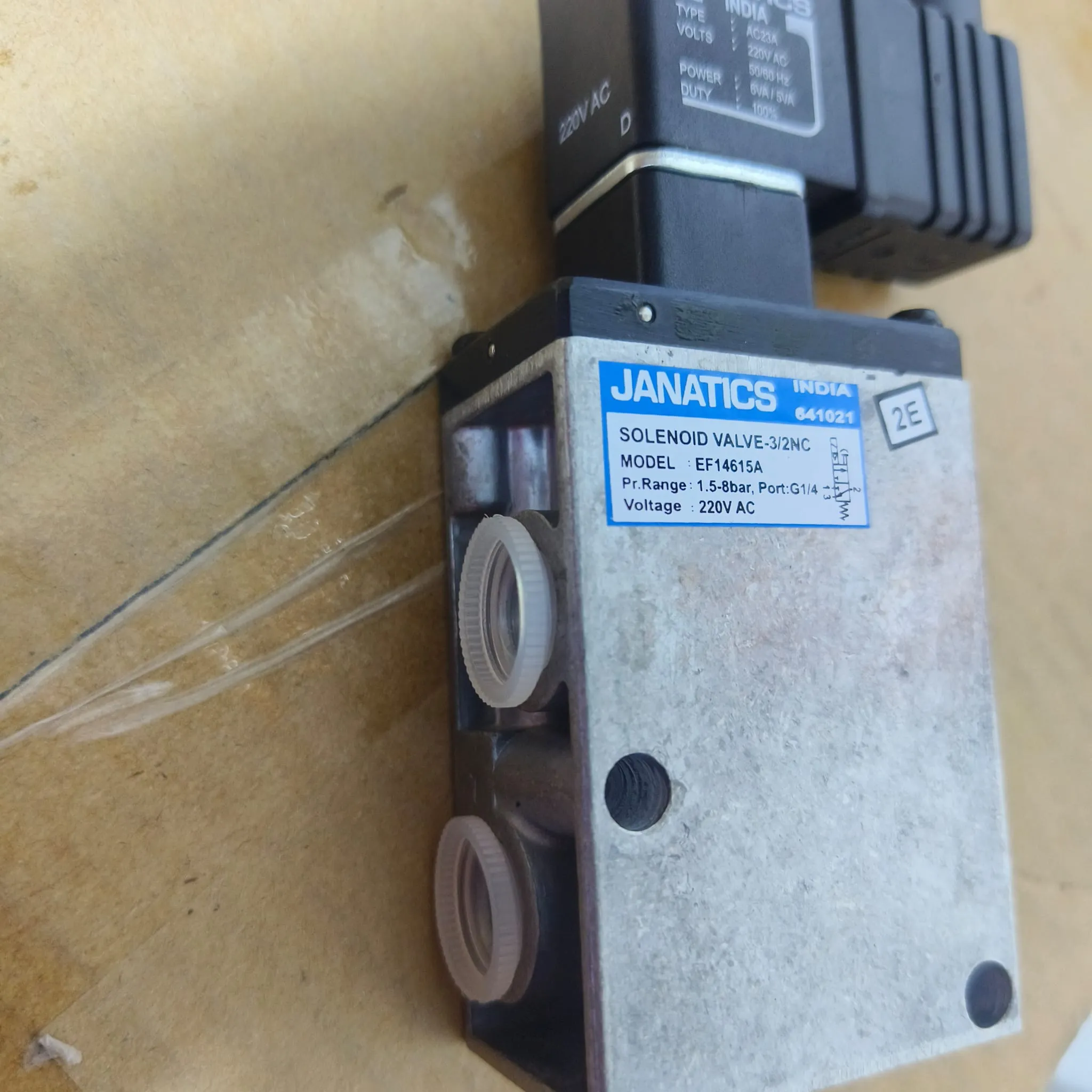 Janatics EF Series Poppet Type Pneumatic Solenoid Valve, 3/2 Way Normally Closed, G 1/4" Port, 220V AC Coil with Connector, EF14615A — photo 5 of 5