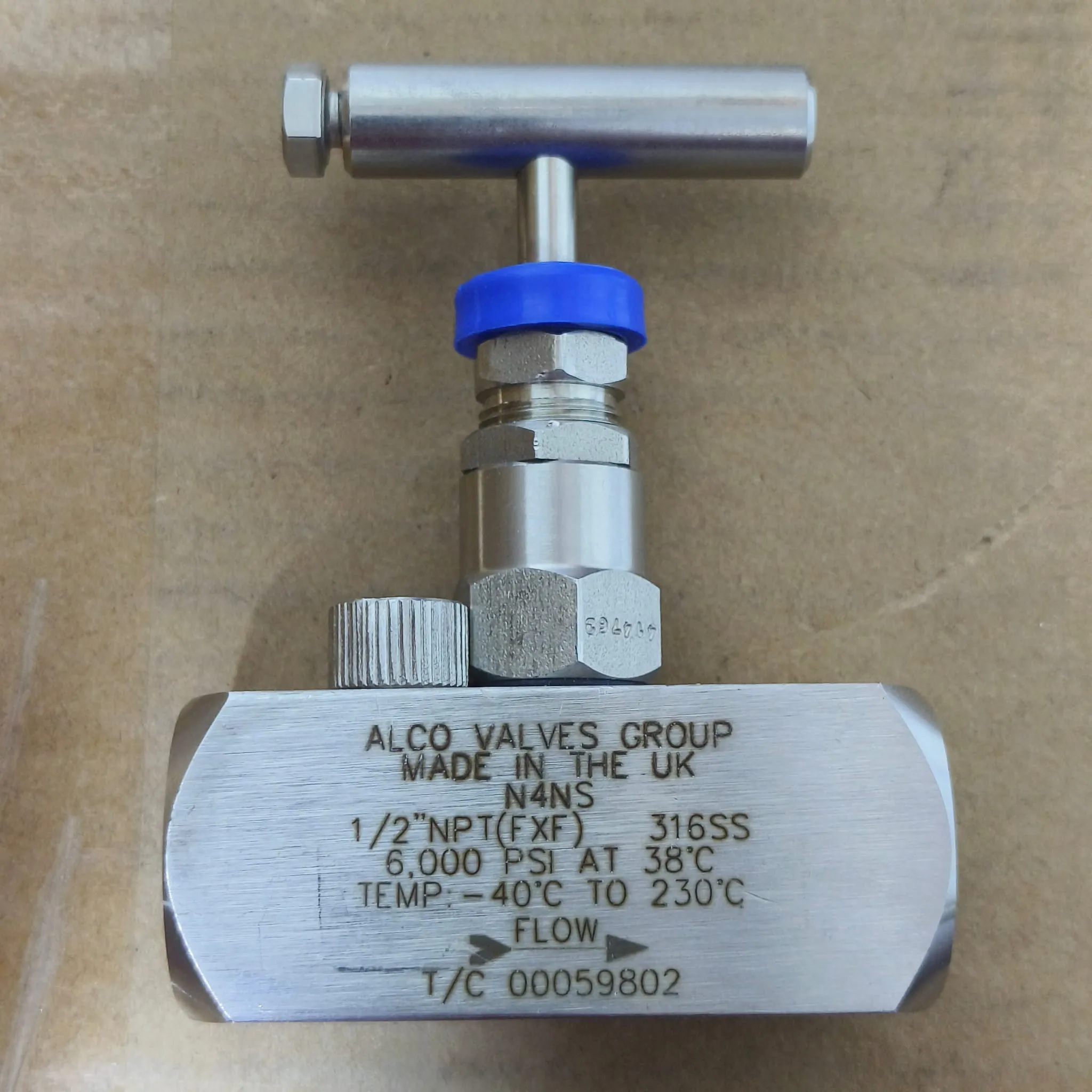 Alco N Series High-Pressure Needle Valve, 1/2" Female NPT, 6000 psi, SS316, N4NS — photo 2 of 4