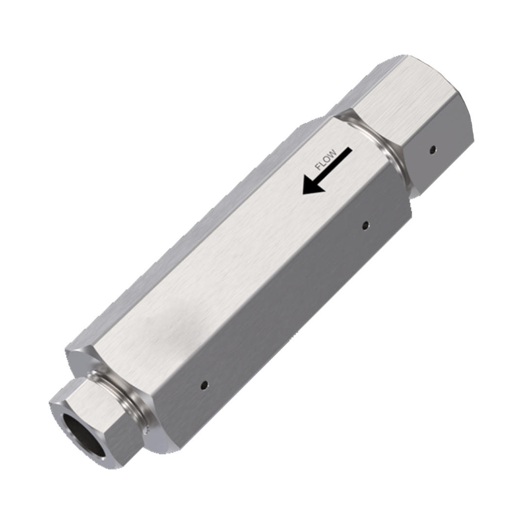 DK-LOK High Pressure Check Valve, 20,000 psi, Ball Type, 9/16" MP Female Port x 9/16" Tube OD, SS316, DK20CV-09-BS-S