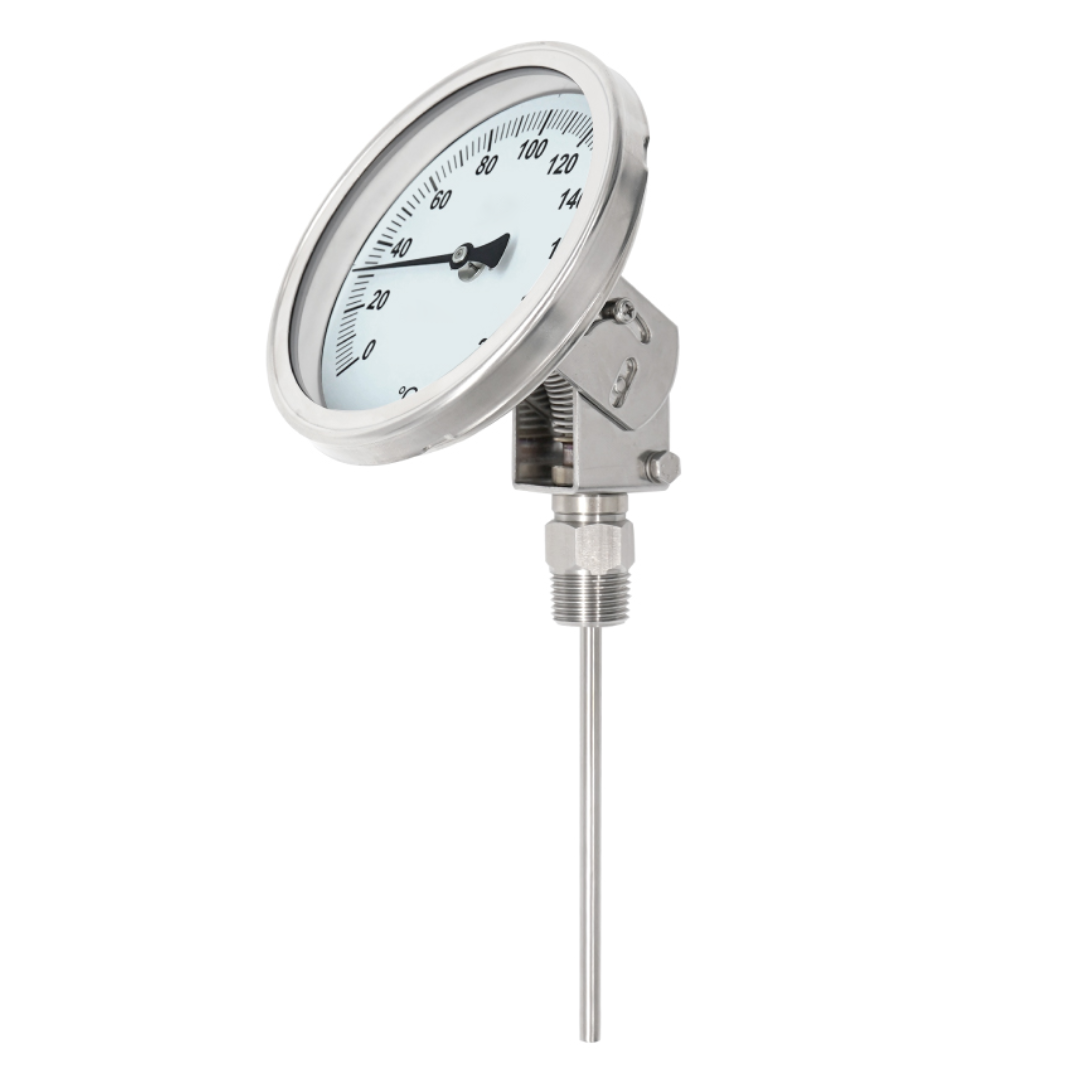 General Instruments BDT-E Bimetal Dial Thermometer, 0...100 °C, 4" Dial, 1/2" Male NPT, 360° Adjustable Dial Back Mount, 350 mm Stem, BDT-E-100-S4S-S06-350-S6S-T15NTM-(0-100)-DGC-DUS