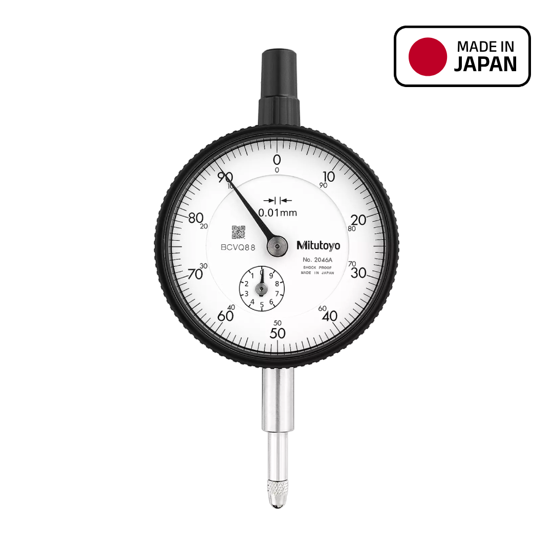 Mitutoyo Standard Dial Indicator, 0 to 10 mm Range, 0.01 mm Graduation, Lug Back, 2046A
