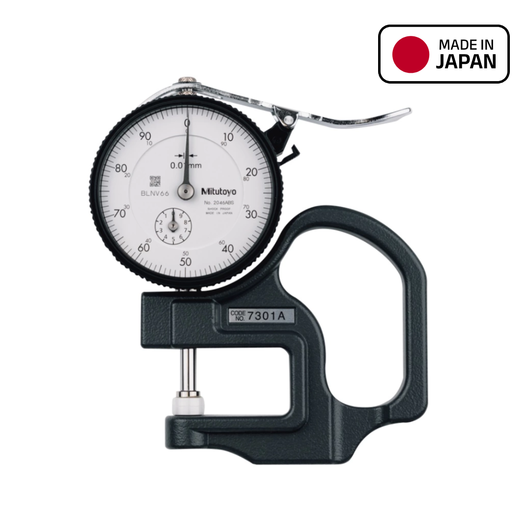 Mitutoyo Dial Thickness Gage, 0 to 10 mm Range, 0.01 mm Graduation, 7301A