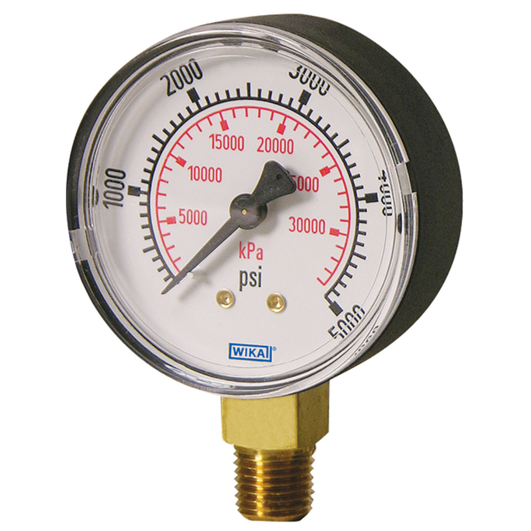 WIKA Pressure Gauge 111.10.063, 0...15 psi, Dry Black Steel Case, Dual Scale, 2.5