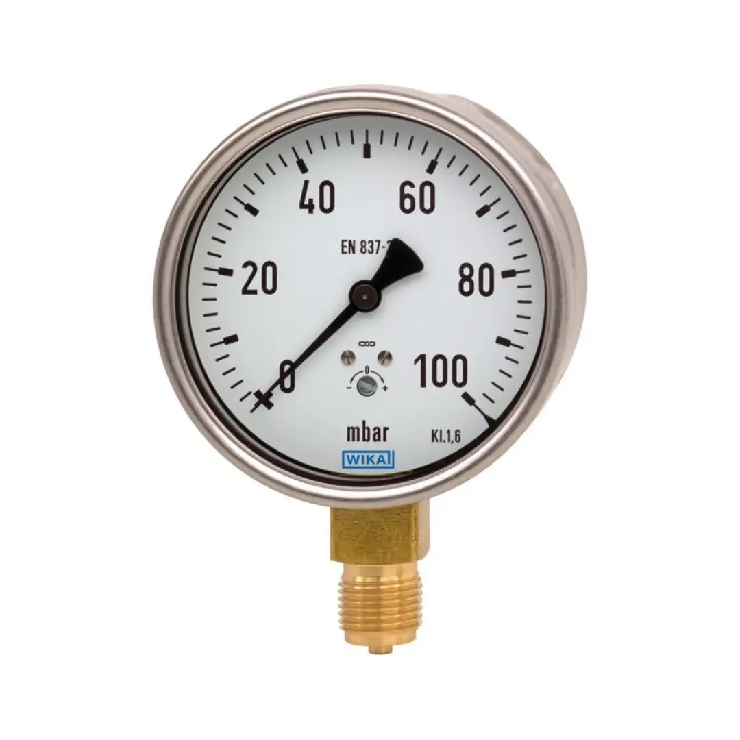 Wika Capsule Pressure Gauge Model 612.20.100, 0...60 mbar, Dual Scale, 4