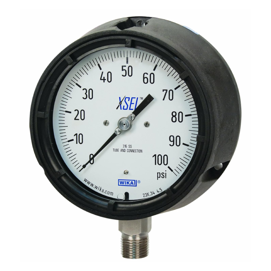 WIKA XSEL Bourdon Tube Gauge 232.34, 0...160 psi, Dual Scale psi/bar, 4.5