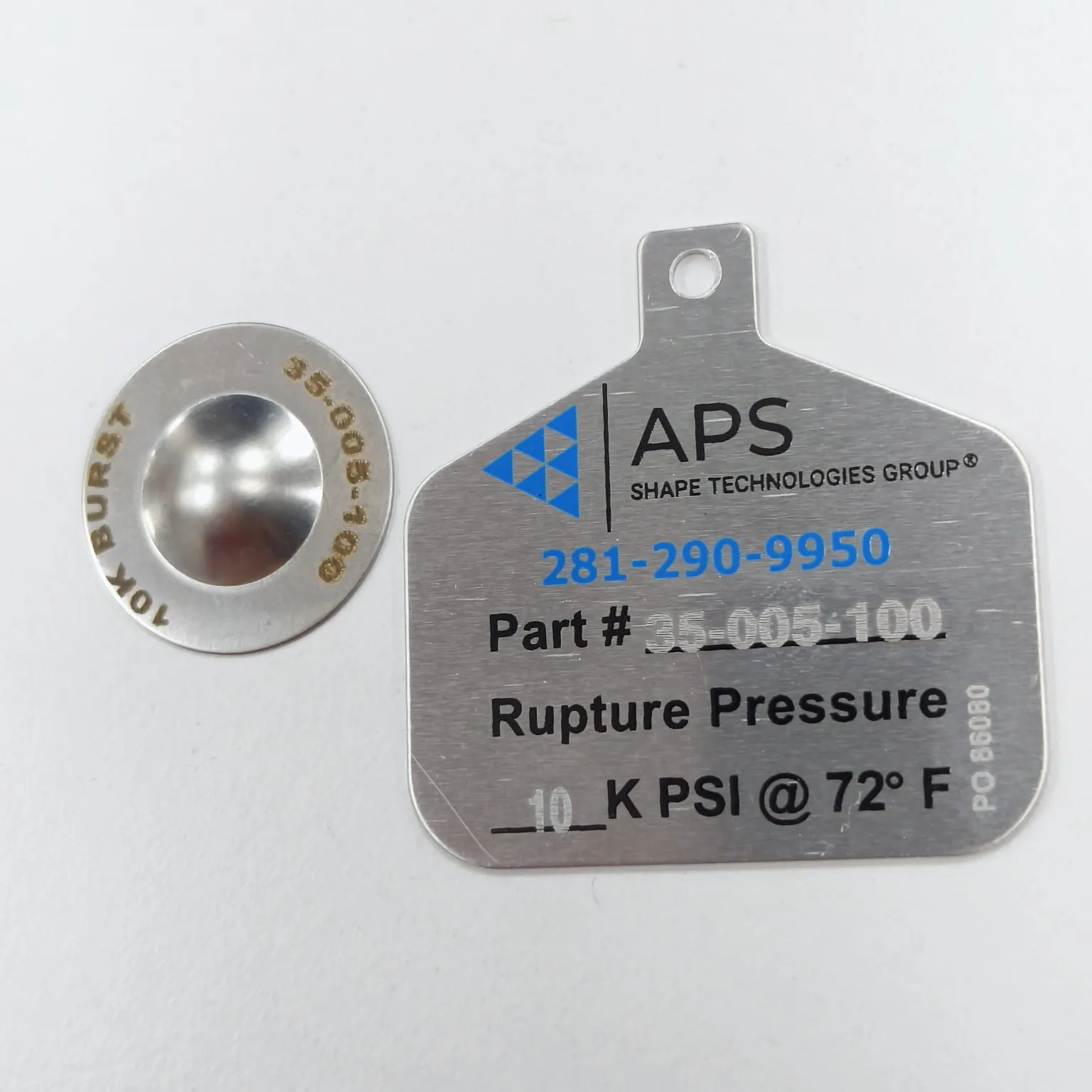 Advanced Pressure Systems (APS) Rupture Disc, 10,000 psi Burst Pressure, 1/2" STD, 35-005-100 - image 3