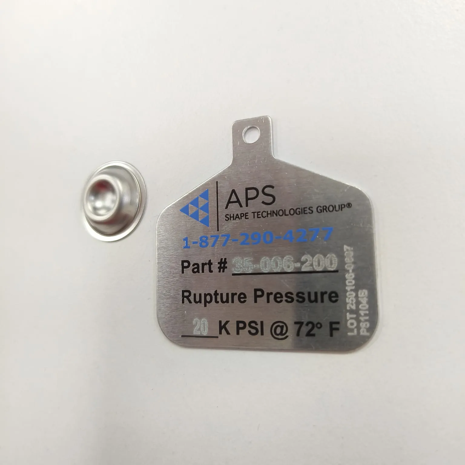Advanced Pressure Systems (APS) Rupture Disc, 20,000 psi Burst Pressure, 1/4" A/S, 35-006-200 - image 3