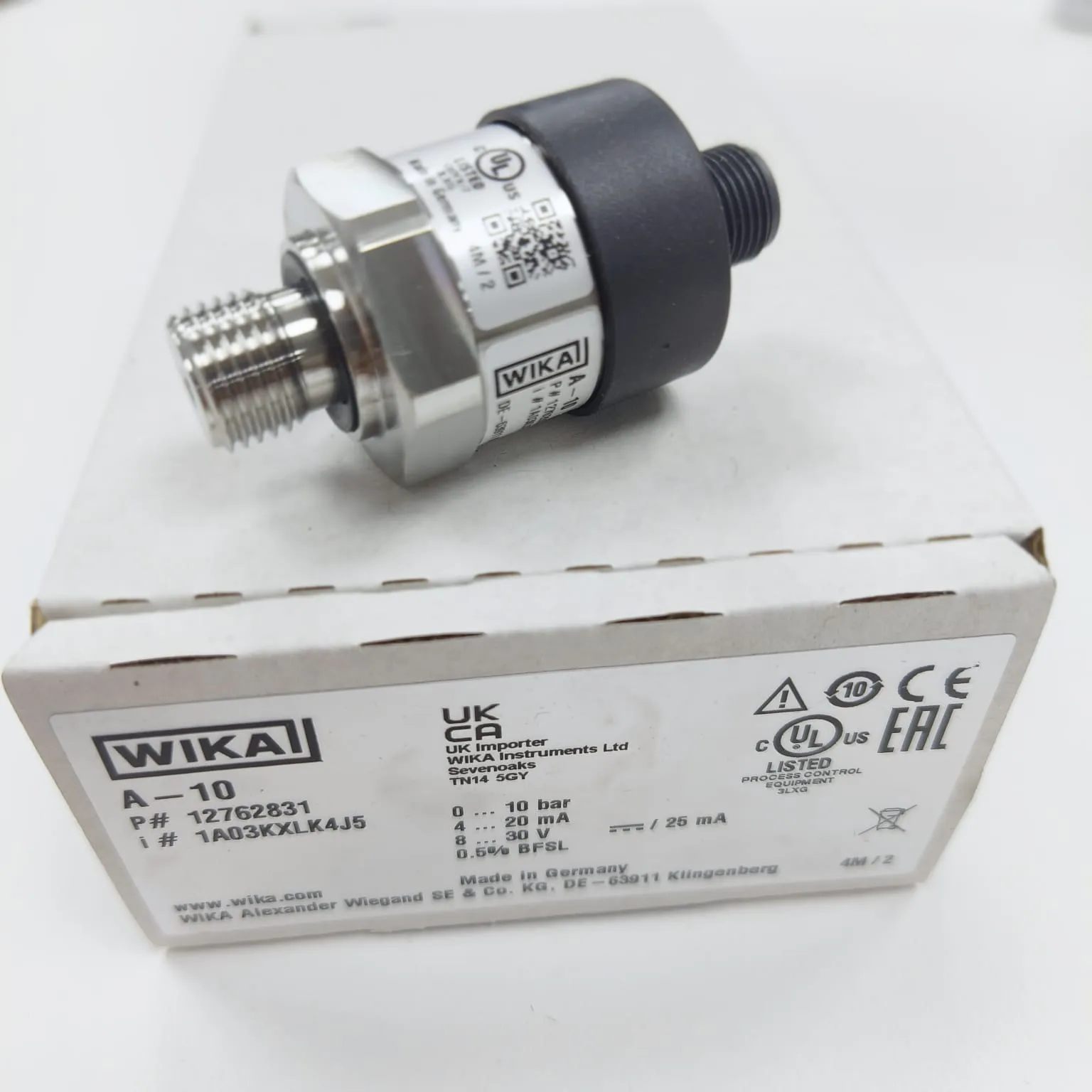 WIKA A-10 Pressure Transmitter, 0...10 Bar Gauge, G 1/4 A DIN EN ISO 1179-2 Connection, Circular Connector M12x1, 4-pin, 12762831 - image 2