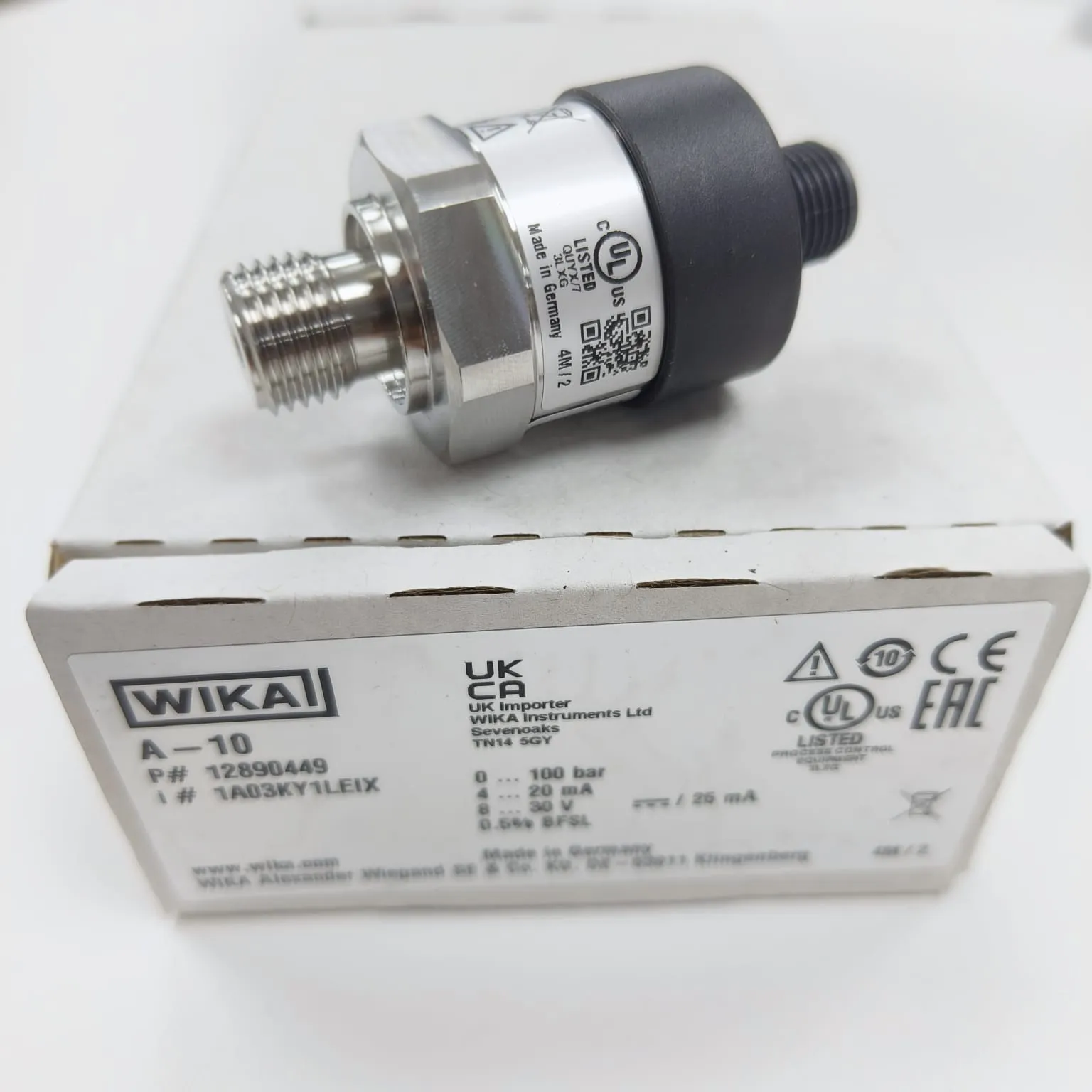 WIKA A-10 Pressure Transmitter, 0...100 Bar Gauge, G 1/4 A DIN EN ISO 1179-2 Connection, Circular Connector M12x1, 4-pin, 12890449 - image 2