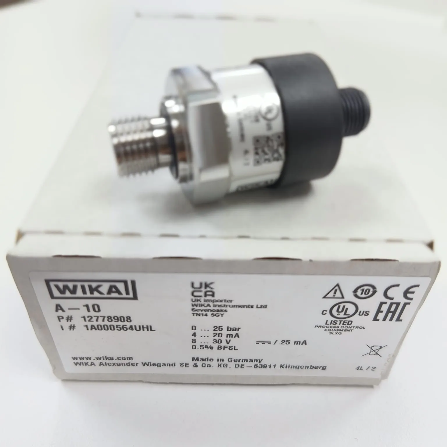 WIKA A-10 Pressure Transmitter, 0...25 Bar Gauge, G 1/4 A DIN EN ISO 1179-2 Connection, Circular Connector M12x1, 4-pin, 12778908 - image 2