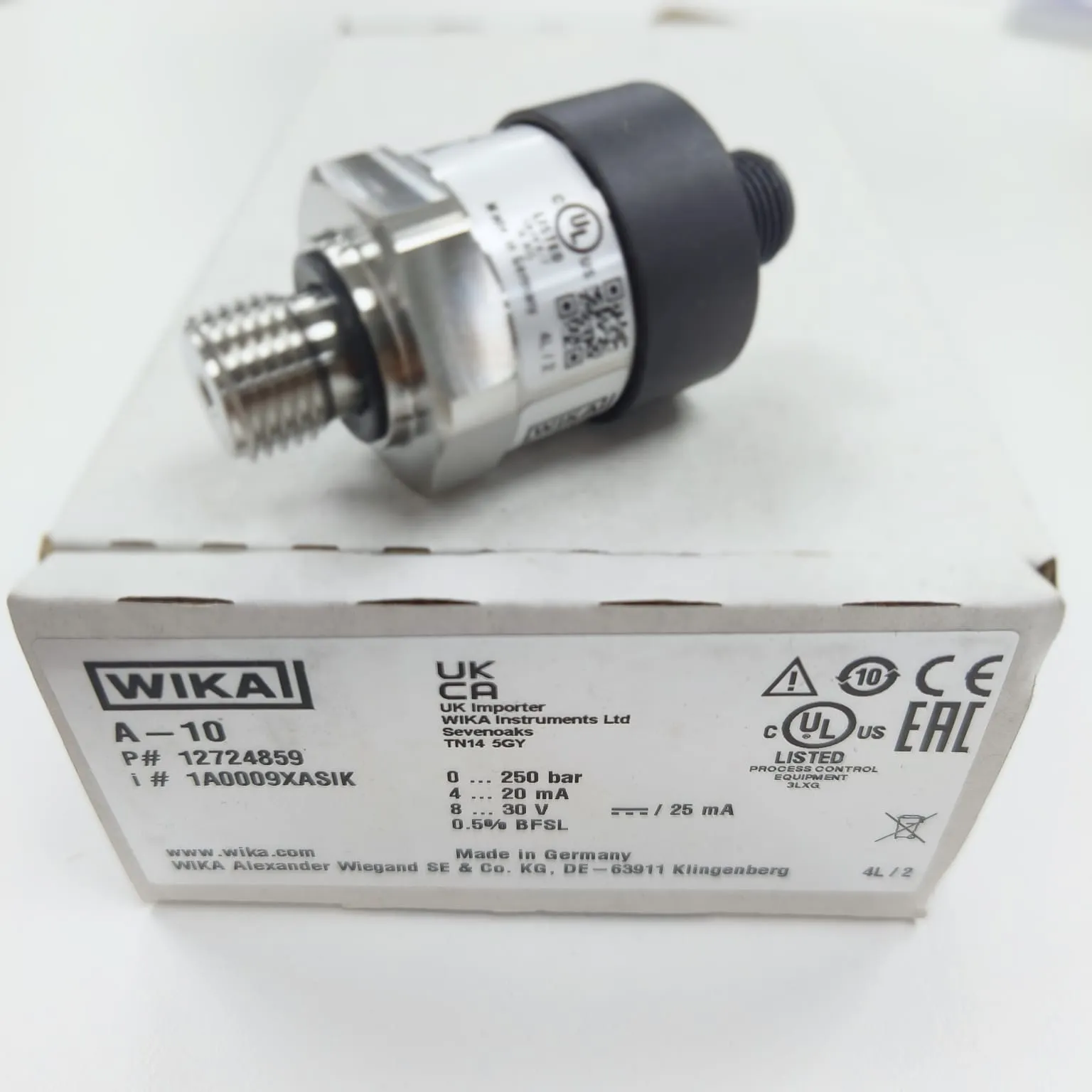 WIKA A-10 Pressure Transmitter, 0...250 Bar Gauge, G 1/4 A DIN EN ISO 1179-2 Connection, Circular Connector M12x1, 4-pin, 12724859 - image 2