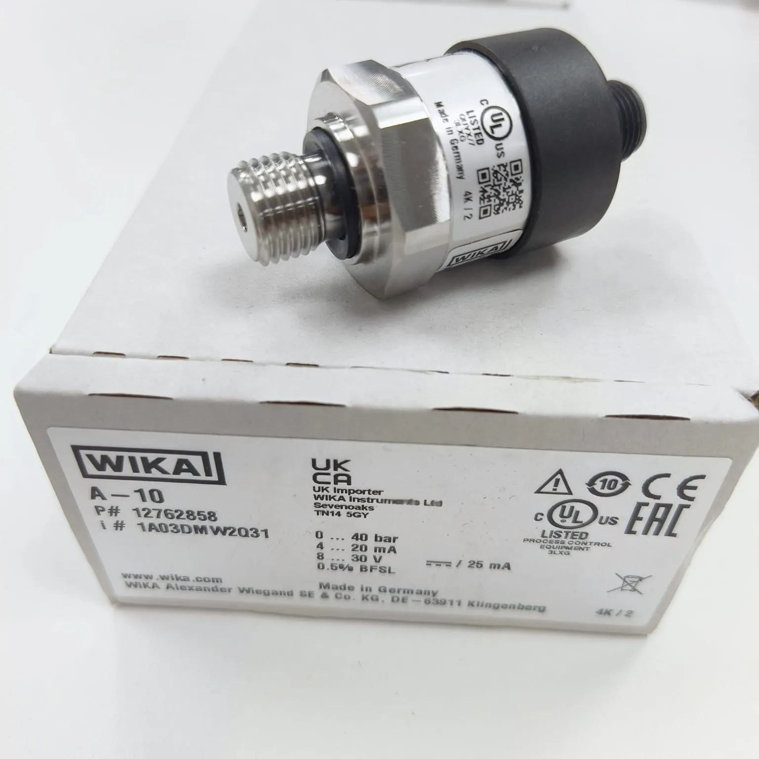 WIKA A-10 Pressure Transmitter, 0...40 Bar Gauge, G 1/4 A DIN EN ISO 1179-2 Connection, Circular Connector M12x1, 4-pin, 12762858 - image 2