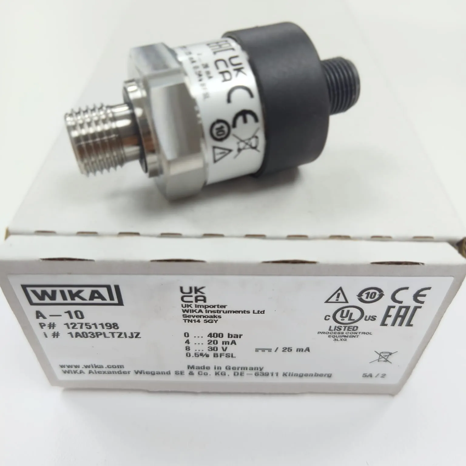 WIKA A-10 Pressure Transmitter, 0...400 Bar Gauge, G 1/4 A DIN EN ISO 1179-2 Connection, Circular Connector M12x1, 4-pin, 12751198 - image 2