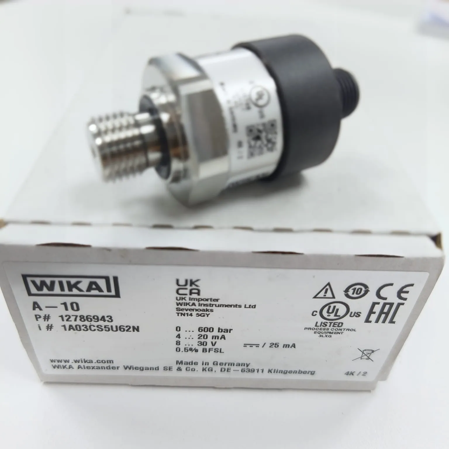 WIKA A-10 Pressure Transmitter, 0...600 Bar Gauge, G 1/4 A DIN EN ISO 1179-2 Connection, Circular Connector M12x1, 4-pin, 12786943 - image 2
