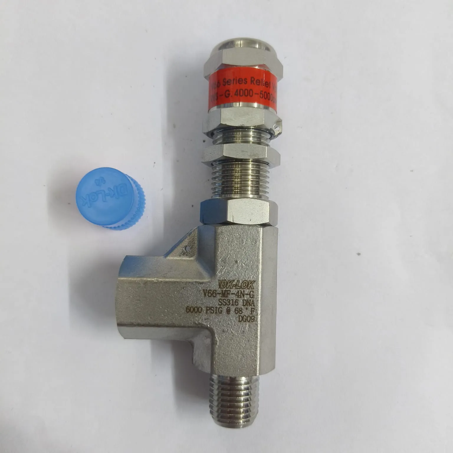 DK-LOK V66 Series Relief Valve, Cracking Pressure 4000 to 5000 psig, 1/4" Male x Female NPT Connections, SS316, V66-MF-4N-G - image 2