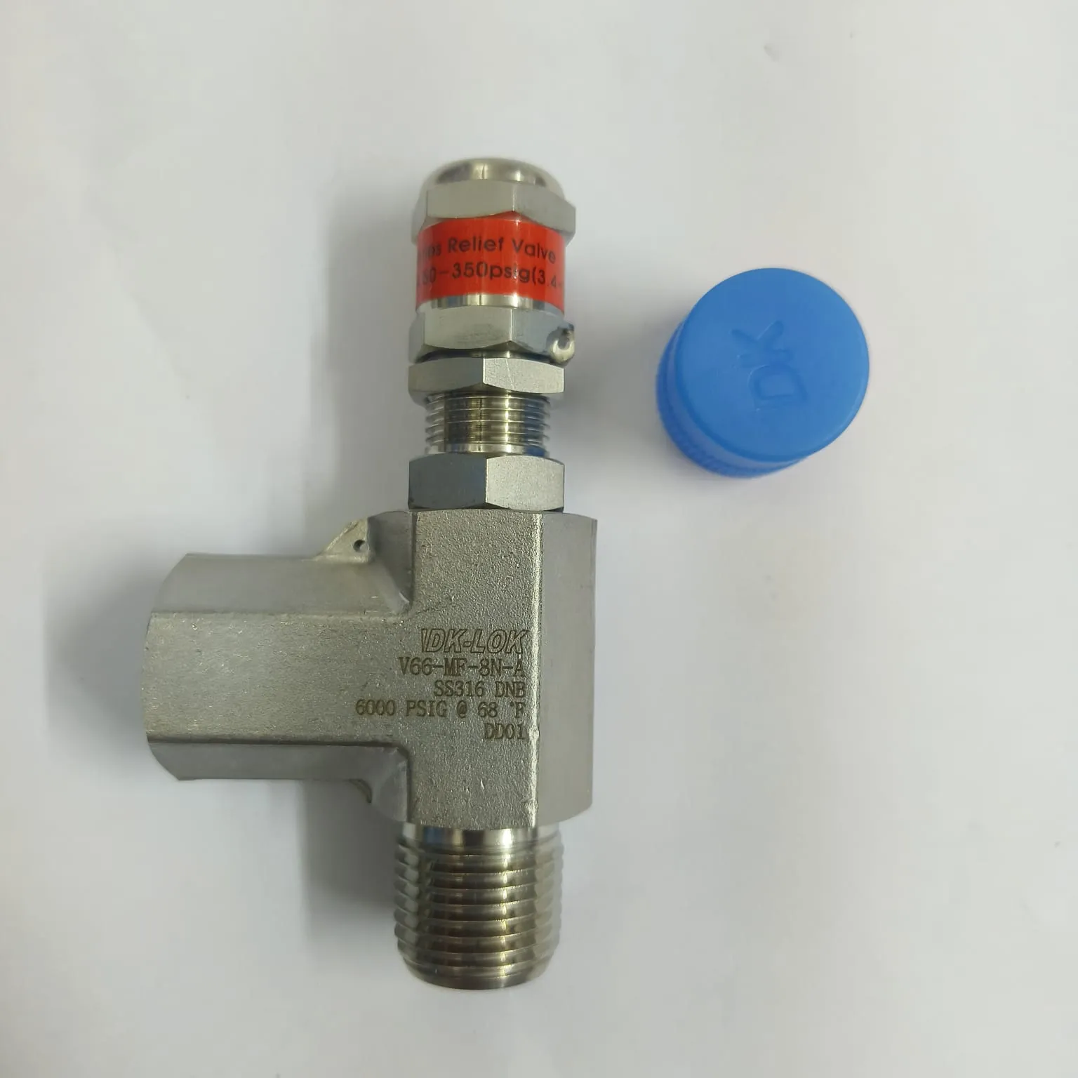 DK-LOK V66 Series Relief Valve, Cracking Pressure 50 to 350 psig, 1/2" Male x Female NPT Connections, SS316, V66-MF-8N-A - image 2