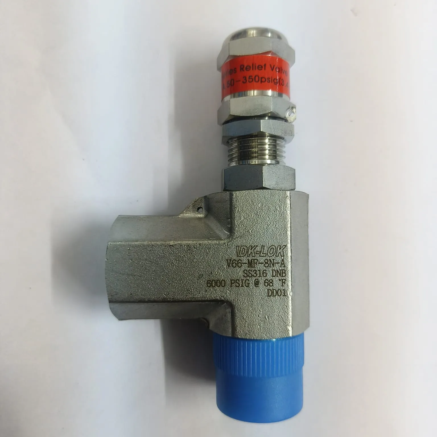 DK-LOK V66 Series Relief Valve, Cracking Pressure 50 to 350 psig, 1/2" Male x Female NPT Connections, SS316, V66-MF-8N-A - image 4