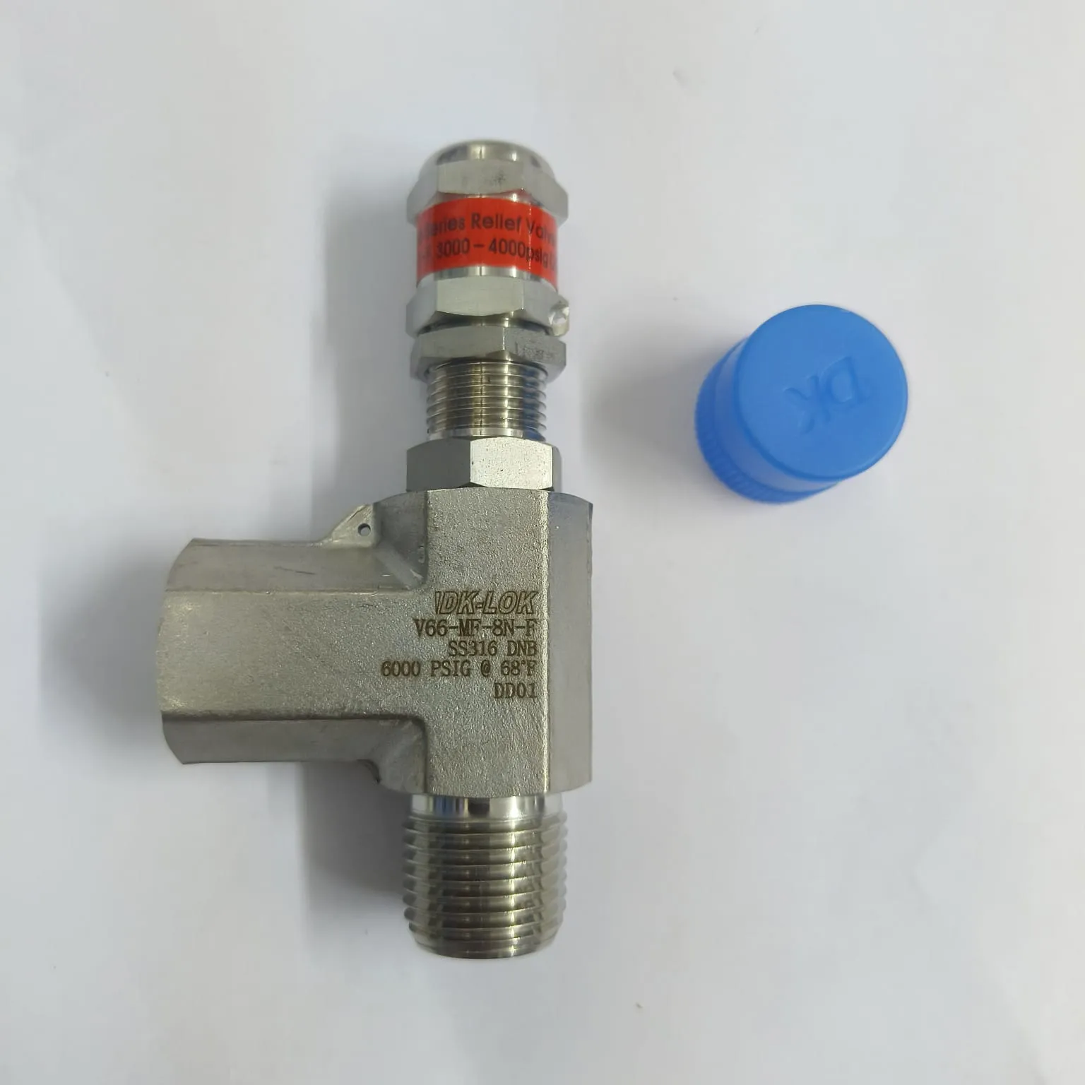 DK-LOK V66 Series Relief Valve, Cracking Pressure 3000 to 4000 psig, 1/2" Male x Female NPT Connections, SS316, V66-MF-8N-F - image 2