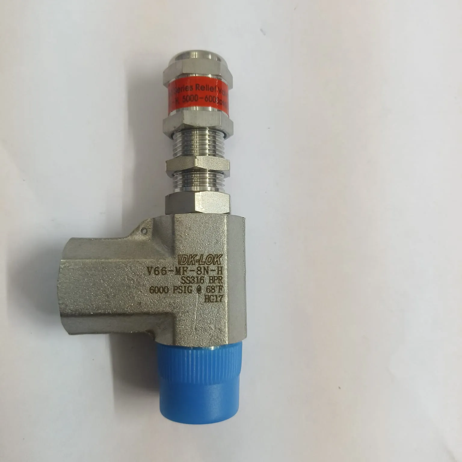 DK-LOK V66 Series Relief Valve, Cracking Pressure 5000 to 6000 psig, 1/2" Male x Female NPT Connections, SS316, V66-MF-8N-H - image 4