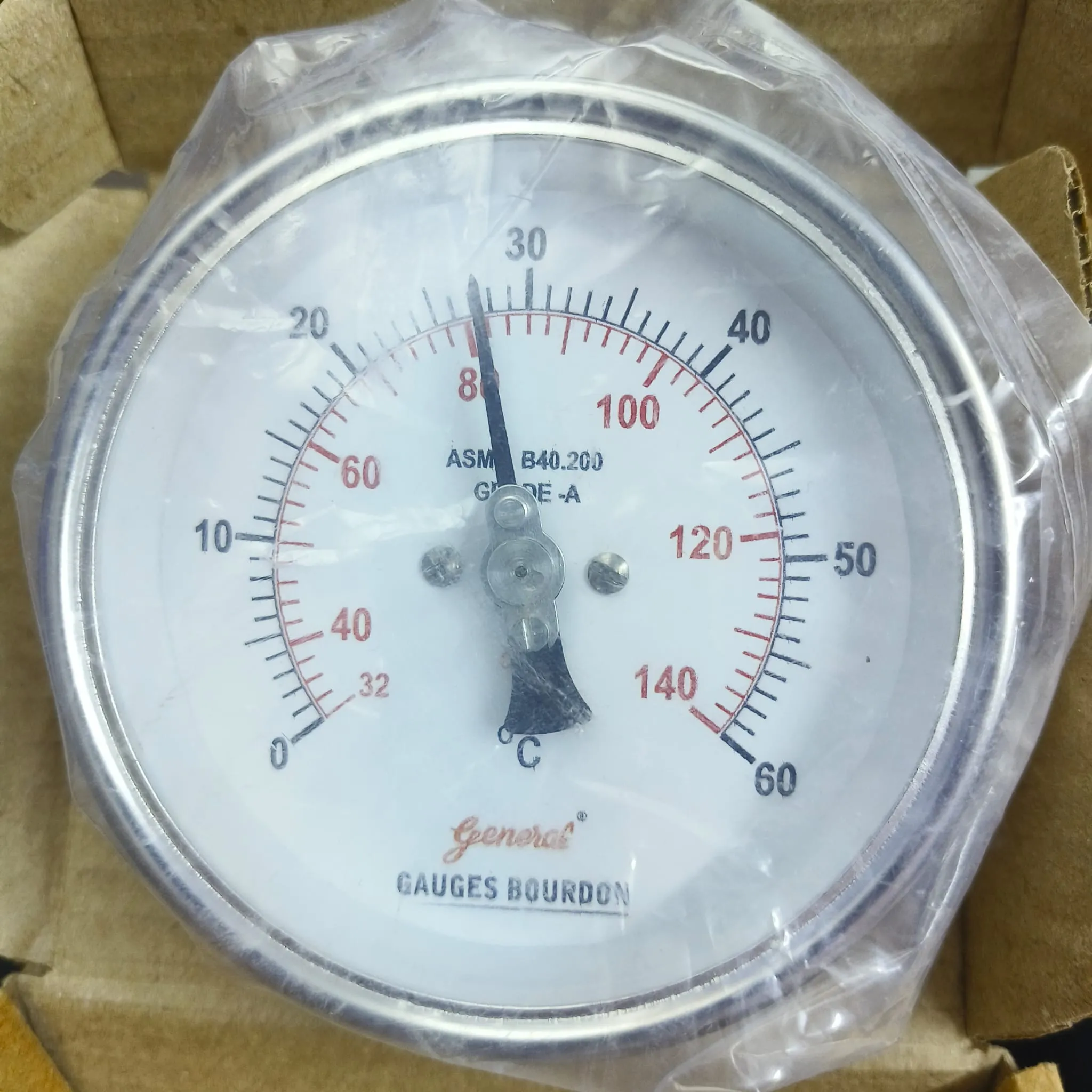 General Instruments BDT-E Bimetal Dial Thermometer, 0...60 °C, 4" Dial, 1/2" Male NPT, 360° Adjustable Dial Back Mount, 350 mm Stem, BDT-E-100-S4S-S06-350-S6S-T15NTM-(0-60)-DGC-DUS - image 3