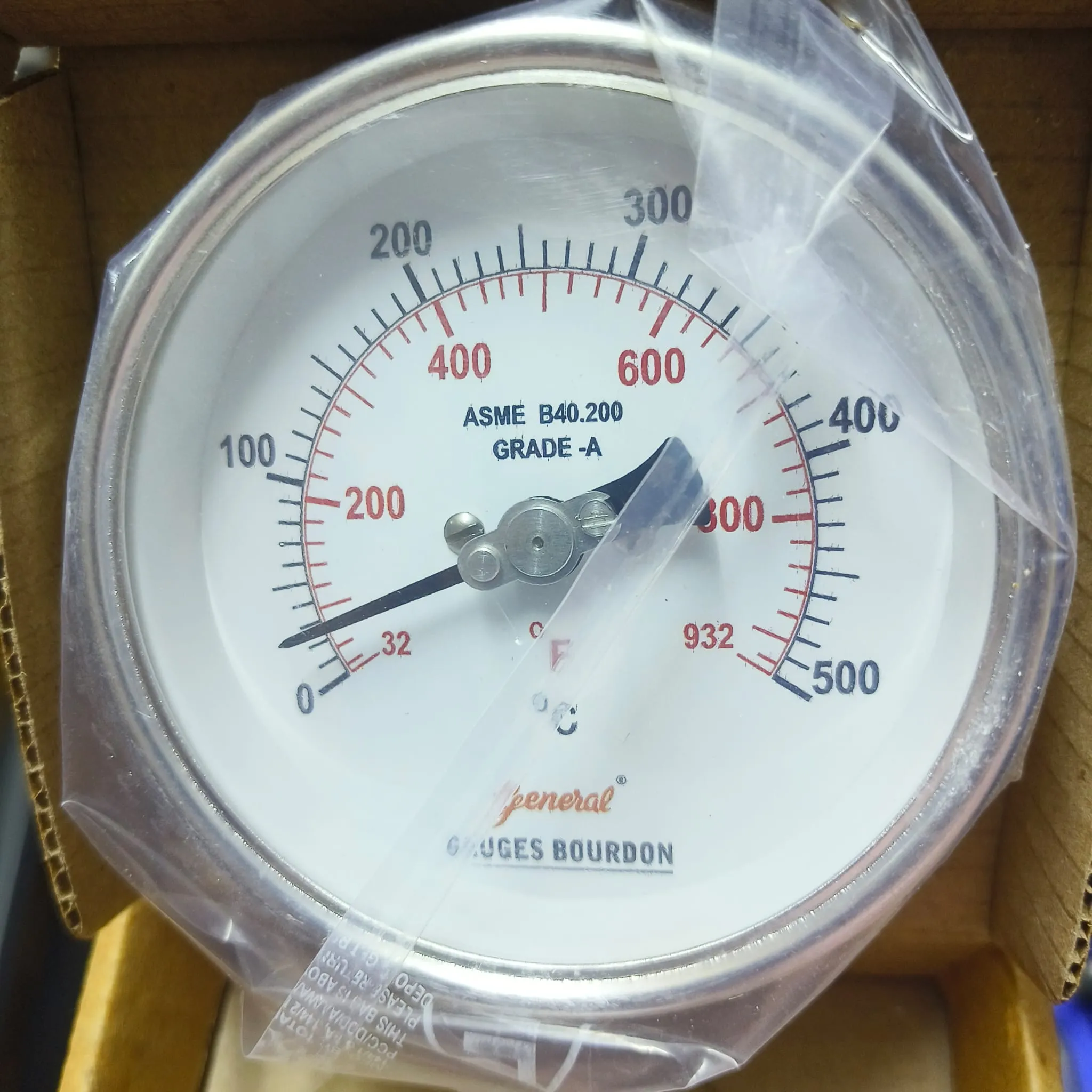 General Instruments BDT-E Bimetal Dial Thermometer, 0...500 °C, 4" Dial, 1/2" Male NPT, 360° Adjustable Dial Back Mount, 350 mm Stem, BDT-E-100-S4S-S06-350-S6S-T15NTM-(0-500)-DGC-DUS - image 3