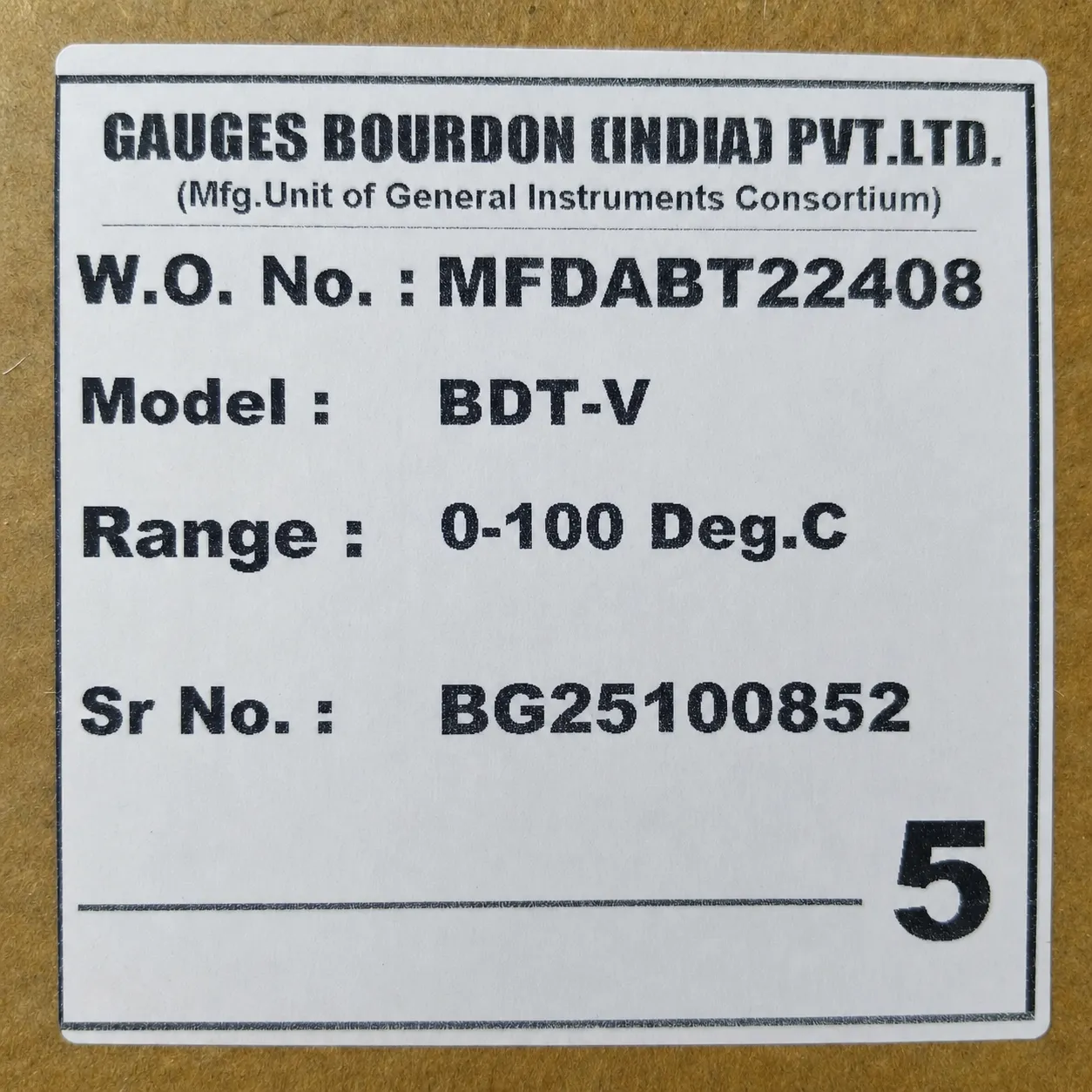 General Instruments BDT-V Bimetal Dial Thermometer, 0...100 °C, 4" Dial, 1/2" Male NPT, Lower Mount, 100 mm Stem, BDT-V-100-S4S-S06-150-S6S-T15NTM-(0-100)-DGC-DUS - image 2