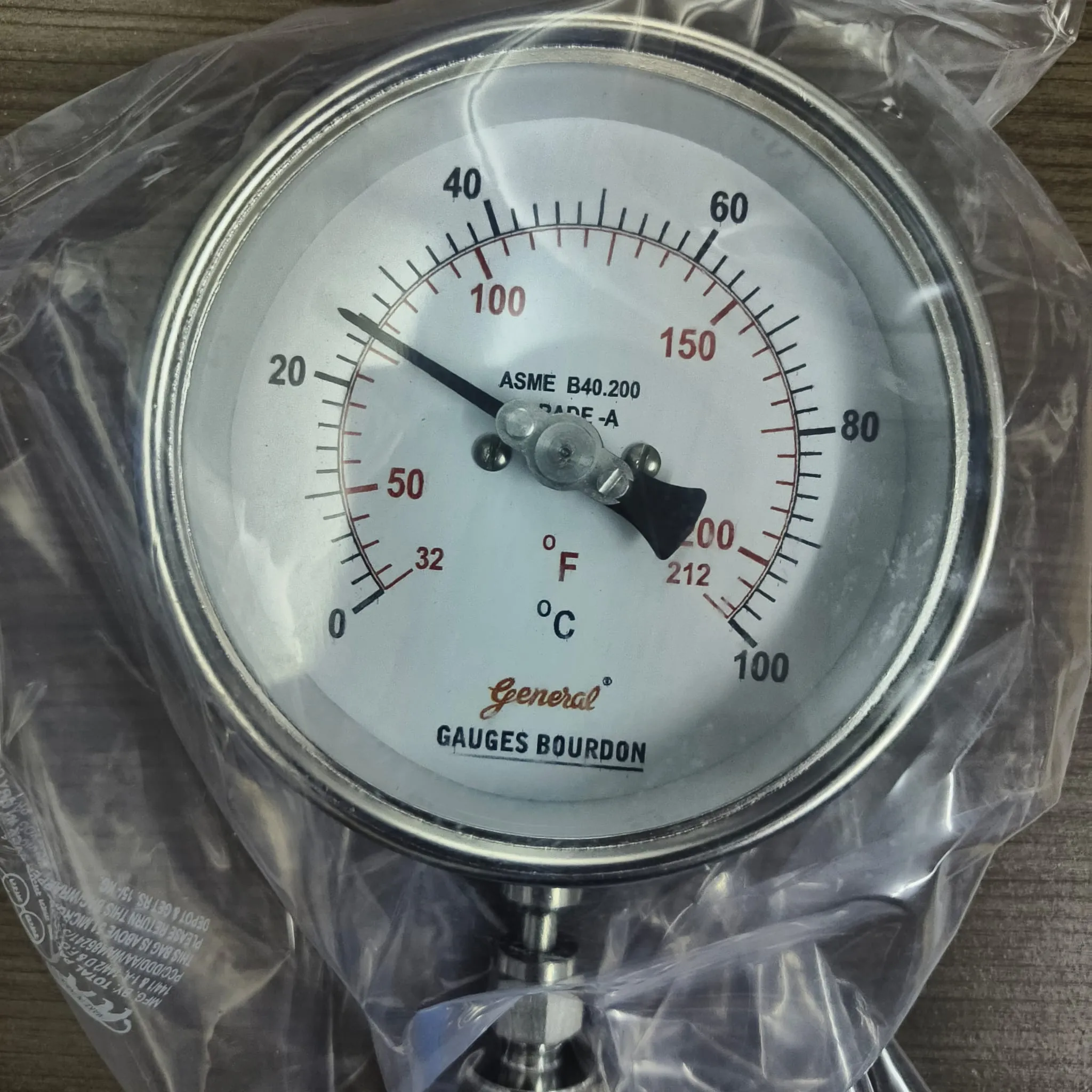 General Instruments BDT-V Bimetal Dial Thermometer, 0...100 °C, 4" Dial, 1/2" Male NPT, Lower Mount, 100 mm Stem, BDT-V-100-S4S-S06-150-S6S-T15NTM-(0-100)-DGC-DUS - image 3