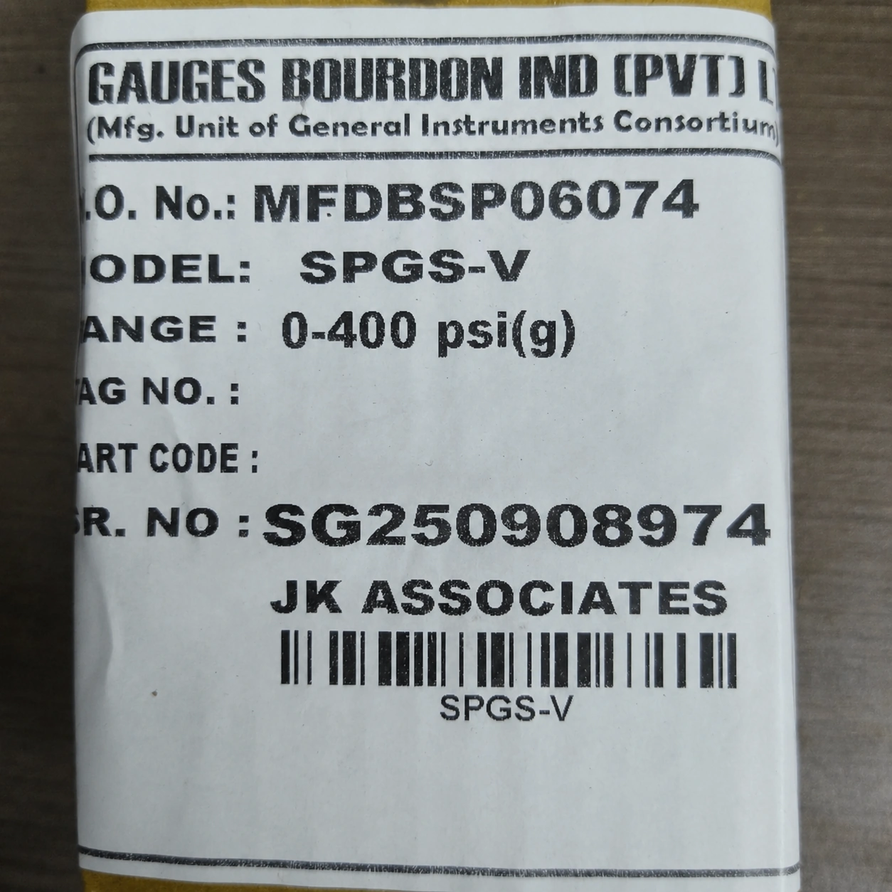 General Instruments Pressure Gauge SPGS-V, 0...400 psi, 2nd Scale bar, 2.5" Dial, 1/4" Male NPT Lower Mount, SS Body & Parts, SPGS-V-063-S4S-S6S-S6S-S4S-T06NTM-(0-400)-PSI/BAR-A16-DUS - image 2