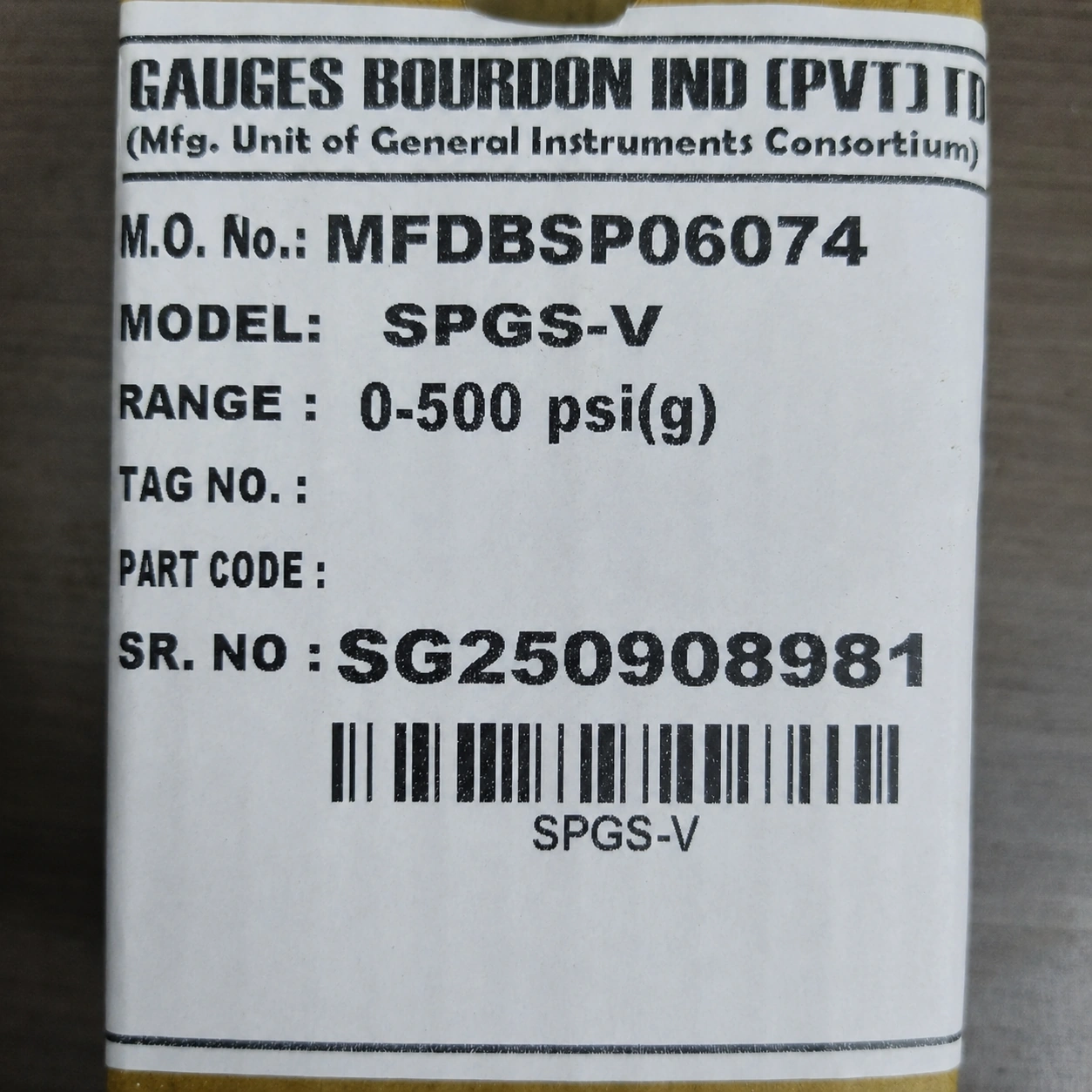 General Instruments Pressure Gauge SPGS-V, 0...500 psi, 2nd Scale bar, 2.5" Dial, 1/4" Male NPT Lower Mount, SS Body & Parts, SPGS-V-063-S4S-S6S-S6S-S4S-T06NTM-(0-500)-PSI/BAR-A16-DUS - image 2