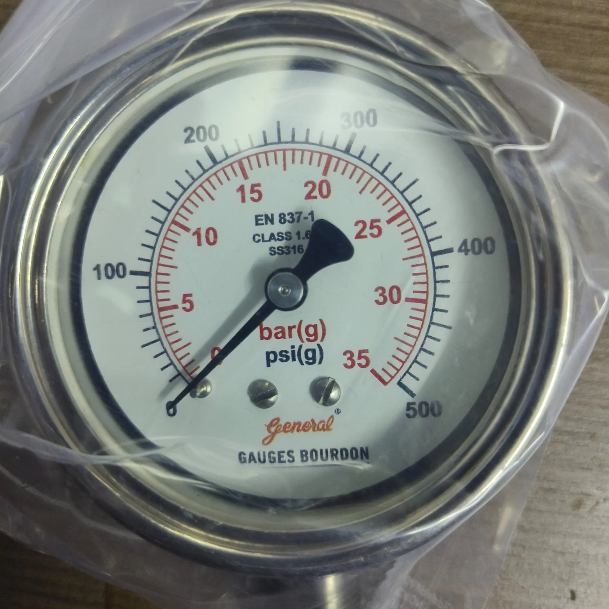 General Instruments Pressure Gauge SPGS-V, 0...500 psi, 2nd Scale bar, 2.5" Dial, 1/4" Male NPT Lower Mount, SS Body & Parts, SPGS-V-063-S4S-S6S-S6S-S4S-T06NTM-(0-500)-PSI/BAR-A16-DUS - image 3