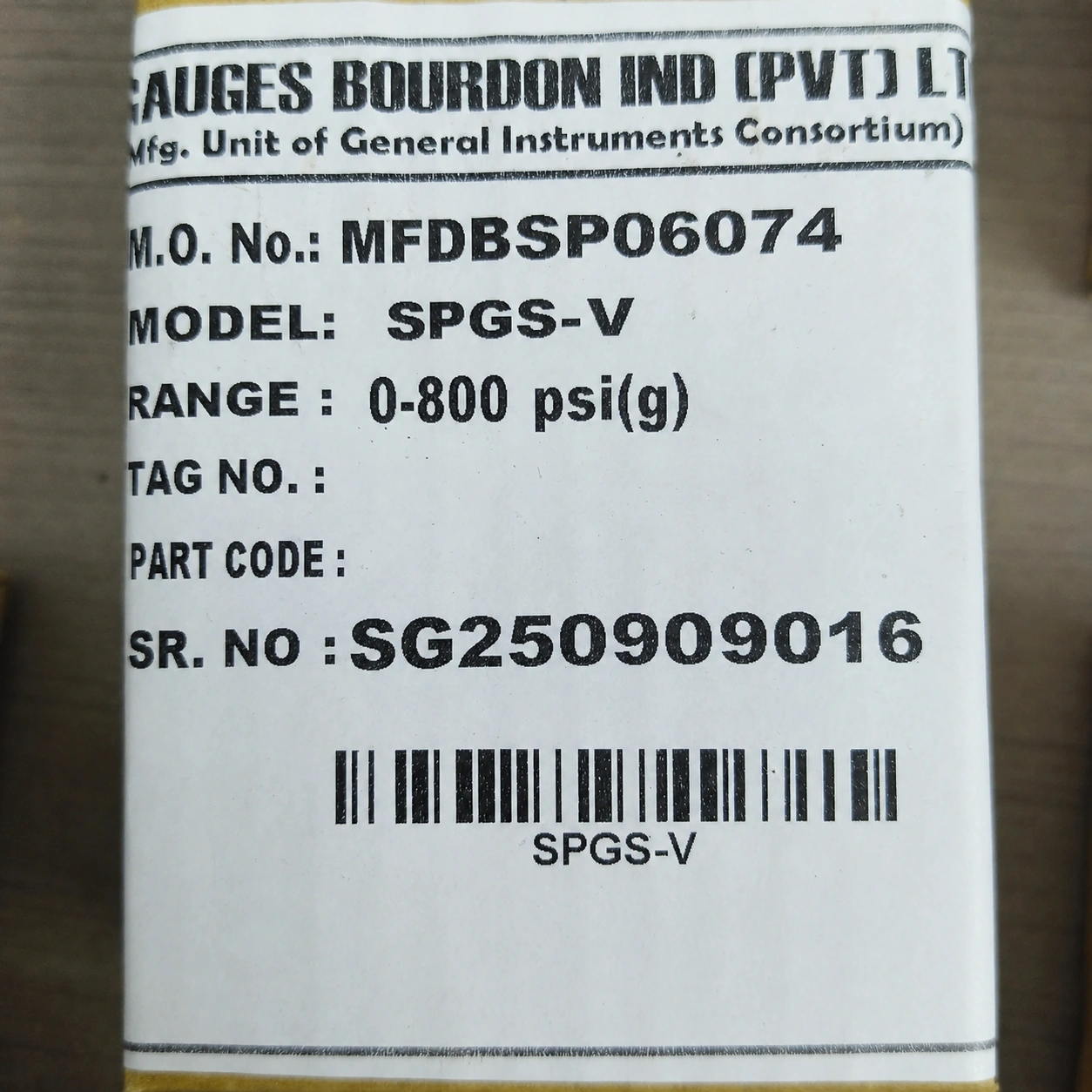 General Instruments Pressure Gauge SPGS-V, 0...800 psi, 2nd Scale bar, 2.5" Dial, 1/4" Male NPT Lower Mount, SS Body & Parts, SPGS-V-063-S4S-S6S-S6S-S4S-T06NTM-(0-800)-PSI/BAR-A16-DUS - image 2
