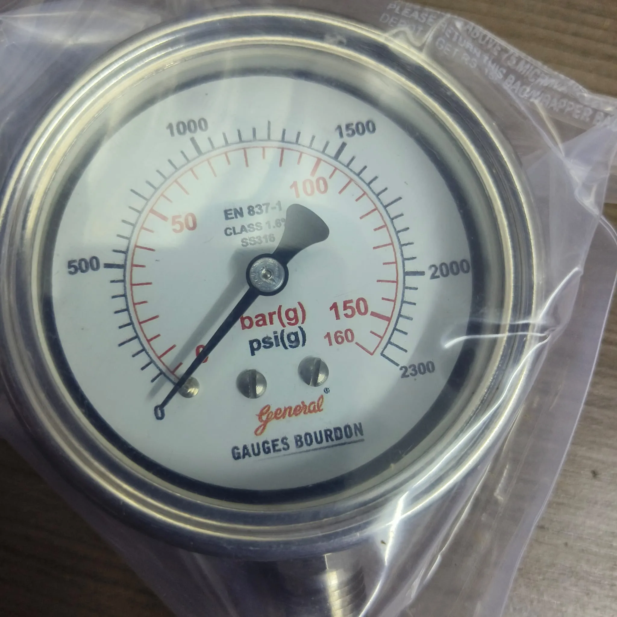 General Instruments Pressure Gauge SPGS-V, 0...2300 psi, 2nd Scale bar, 2.5" Dial, 1/4" Male NPT Lower Mount, SS Body & Parts, SPGS-V-063-S4S-S6S-S6S-S4S-T06NTM-(0-2300)-PSI/BAR-A16-DUS - image 3