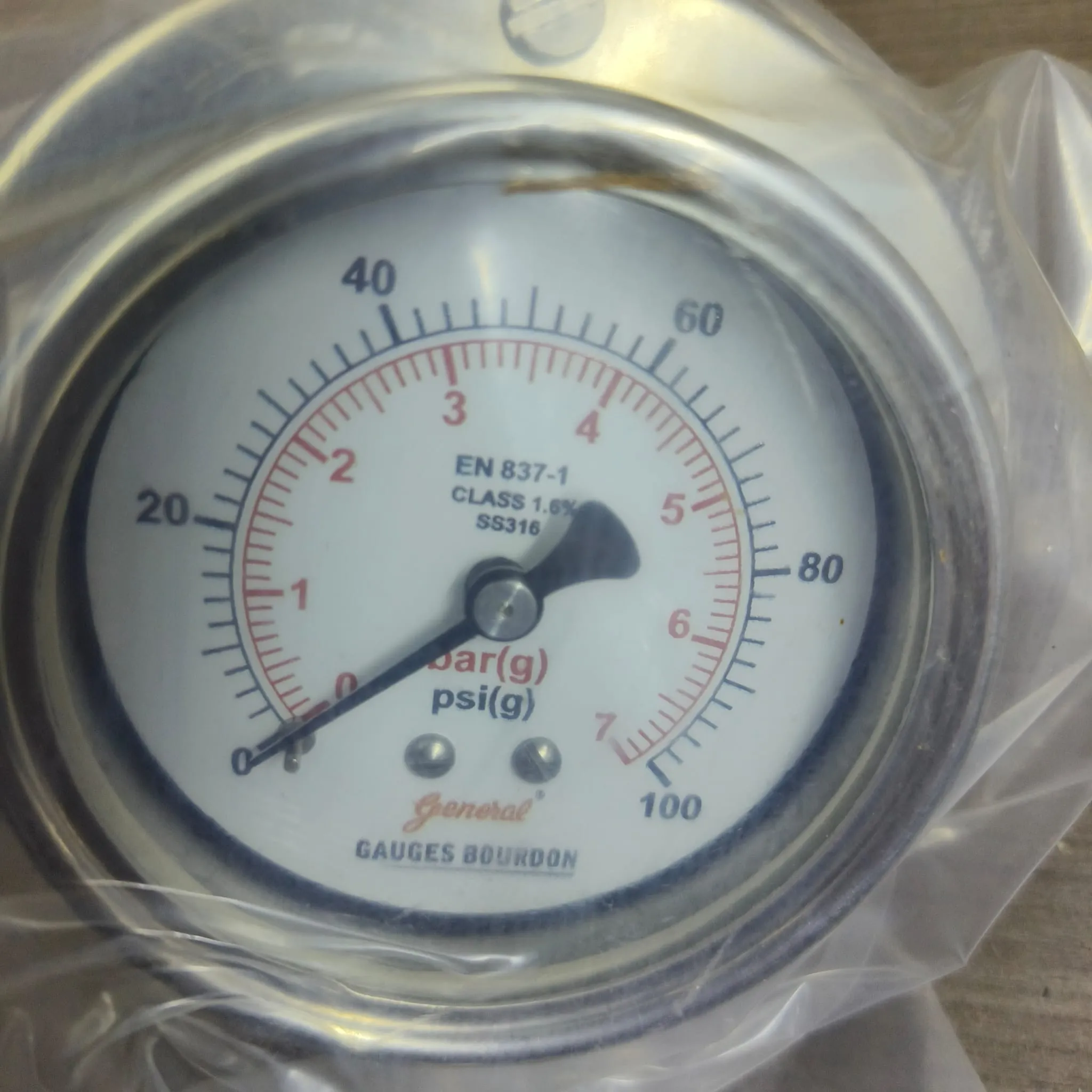 General Instruments Pressure Gauge SPGS-P, 0...100 psi, 2nd Scale bar, 2.5" Dial, 1/4" Male NPT Back Mount With Front Flange, SS Body & Parts, SPGS-P-063-S4S-S6S-S6S-S4S-T06NTM-(0-100)-PSI/BAR-A16-DUS - image 3