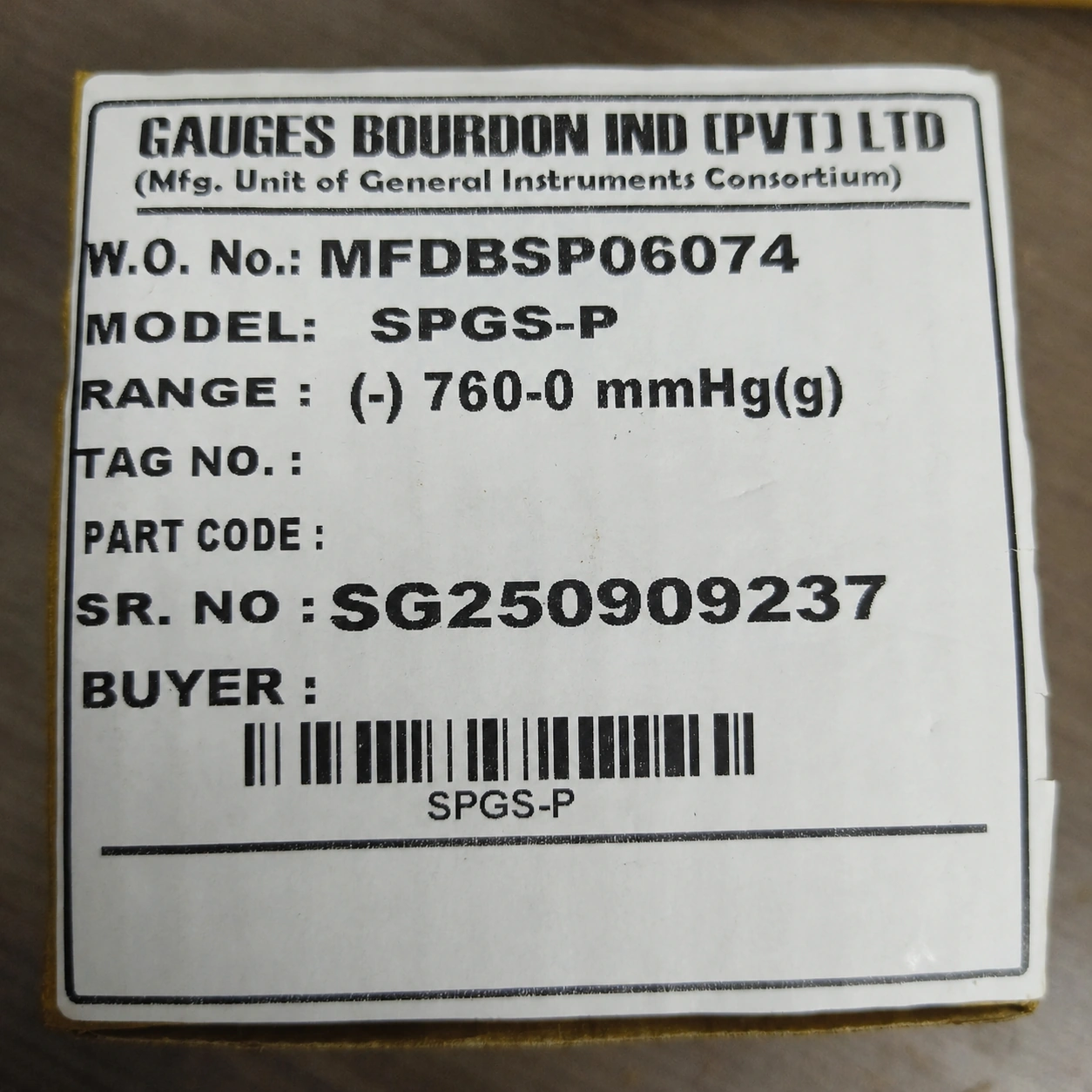 General Instruments Vacuum Gauge SPGS-P, -760...0 mmHg, 2nd Scale bar, 2.5" Dial, 1/4" Male NPT Back Mount With Front Flange, SS Body & Parts, SPGS-P-063-S4S-S6S-S6S-S4S-T06NTM-(-760-0)-MMH/BAR-A16-DUS - image 2