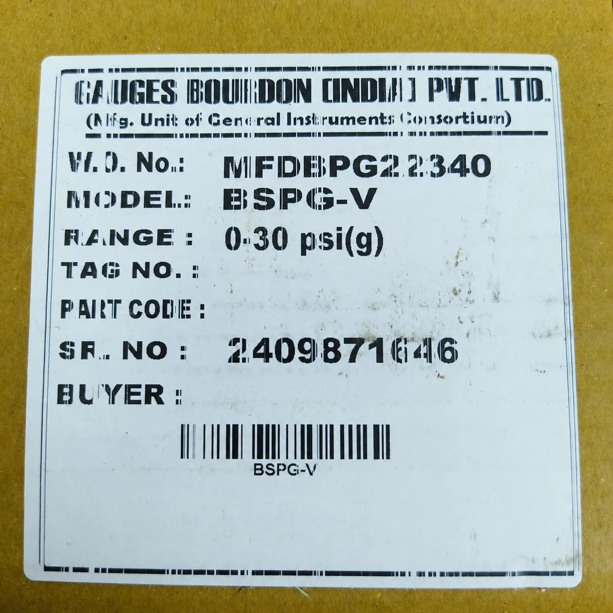 General Instruments Pressure Gauge BSPG-V, 0...30 psi, 2nd Scale bar, 4" Dial, 1/2" Male NPT Lower Mount, SS Body & Parts, BSPG-V-100-S4S-S6S-S6S-S4S-T15NTM-(0-30)-PSI/BAR-DUS - image 2