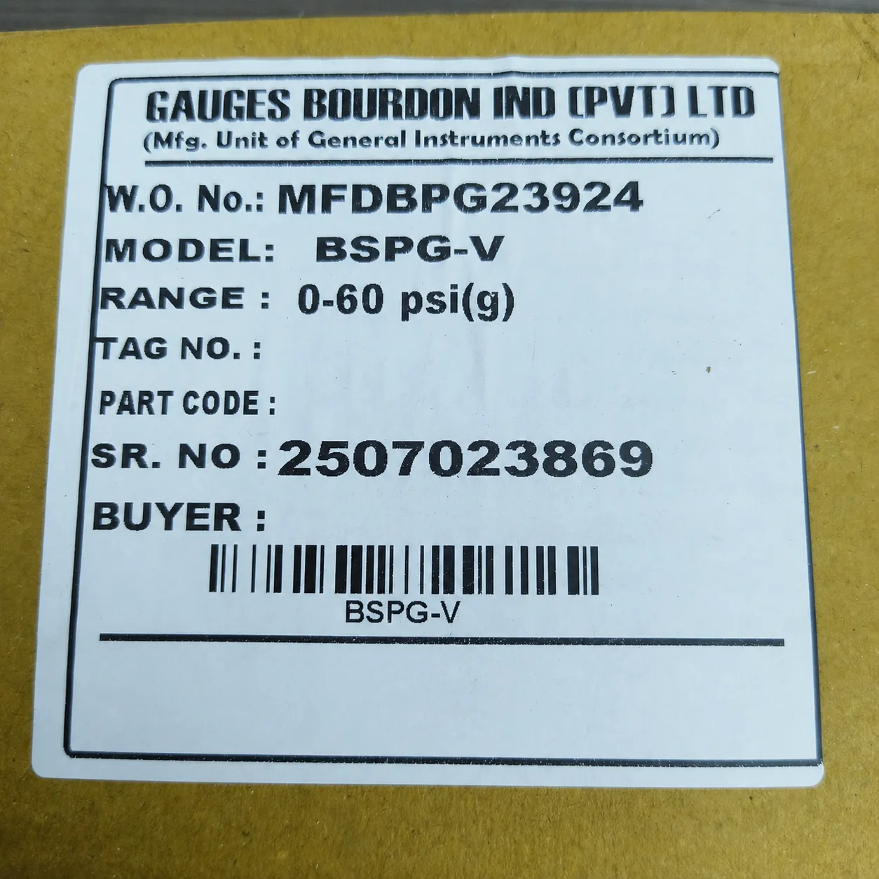 General Instruments Pressure Gauge BSPG-V, 0...60 psi, 2nd Scale bar, 4" Dial, 1/2" Male NPT Lower Mount, SS Body & Parts, BSPG-V-100-S4S-S6S-S6S-S4S-T15NTM-(0-60)-PSI/BAR-DUS - image 2