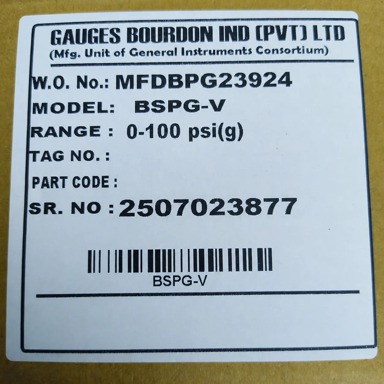 General Instruments Pressure Gauge BSPG-V, 0...100 psi, 2nd Scale bar, 4" Dial, 1/2" Male NPT Lower Mount, SS Body & Parts, BSPG-V-100-S4S-S6S-S6S-S4S-T15NTM-(0-100)-PSI/BAR-DUS - image 2