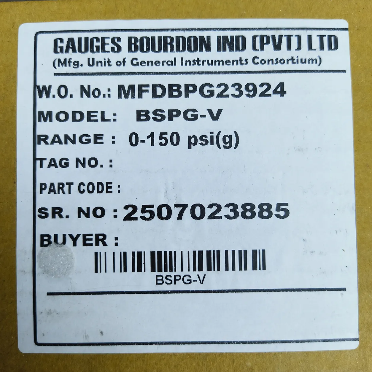 General Instruments Pressure Gauge BSPG-V, 0...150 psi, 2nd Scale bar, 4" Dial, 1/2" Male NPT Lower Mount, SS Body & Parts, BSPG-V-100-S4S-S6S-S6S-S4S-T15NTM-(0-150)-PSI/BAR-DUS - image 2