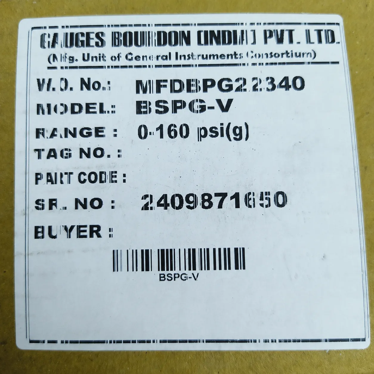 General Instruments Pressure Gauge BSPG-V, 0...160 psi, 2nd Scale bar, 4" Dial, 1/2" Male NPT Lower Mount, SS Body & Parts, BSPG-V-100-S4S-S6S-S6S-S4S-T15NTM-(0-160)-PSI/BAR-DUS - image 2