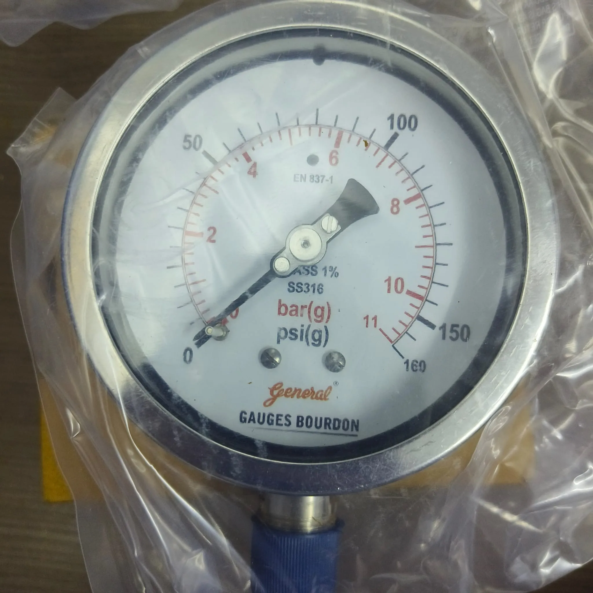 General Instruments Pressure Gauge BSPG-V, 0...160 psi, 2nd Scale bar, 4" Dial, 1/2" Male NPT Lower Mount, SS Body & Parts, BSPG-V-100-S4S-S6S-S6S-S4S-T15NTM-(0-160)-PSI/BAR-DUS - image 3