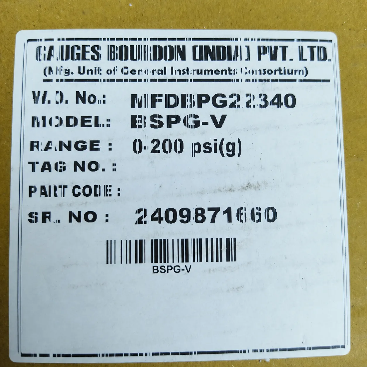 General Instruments Pressure Gauge BSPG-V, 0...200 psi, 2nd Scale bar, 4" Dial, 1/2" Male NPT Lower Mount, SS Body & Parts, BSPG-V-100-S4S-S6S-S6S-S4S-T15NTM-(0-200)-PSI/BAR-DUS - image 2