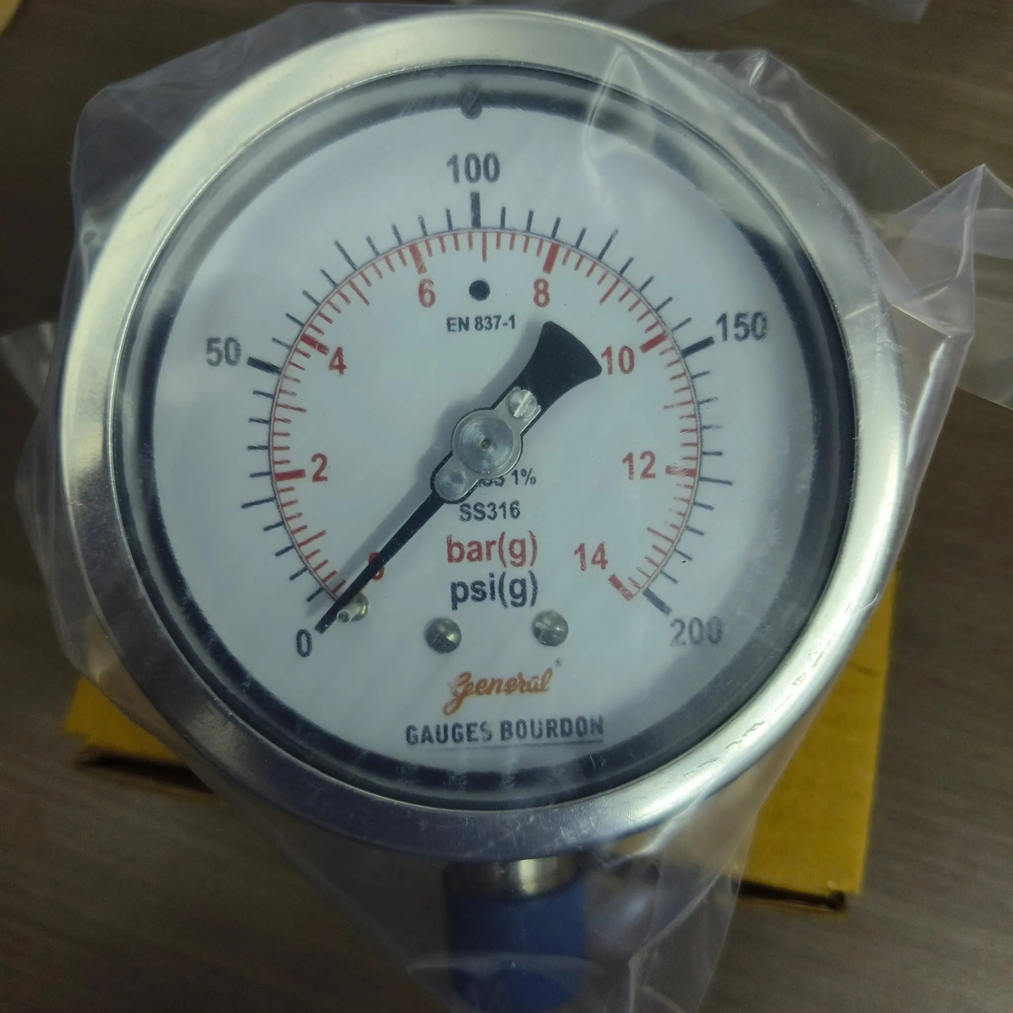 General Instruments Pressure Gauge BSPG-V, 0...200 psi, 2nd Scale bar, 4" Dial, 1/2" Male NPT Lower Mount, SS Body & Parts, BSPG-V-100-S4S-S6S-S6S-S4S-T15NTM-(0-200)-PSI/BAR-DUS - image 3