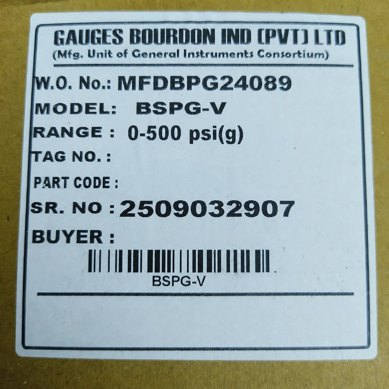 General Instruments Pressure Gauge BSPG-V, 0...500 psi, 2nd Scale bar, 4" Dial, 1/2" Male NPT Lower Mount, SS Body & Parts, BSPG-V-100-S4S-S6S-S6S-S4S-T15NTM-(0-500)-PSI/BAR-DUS - image 2