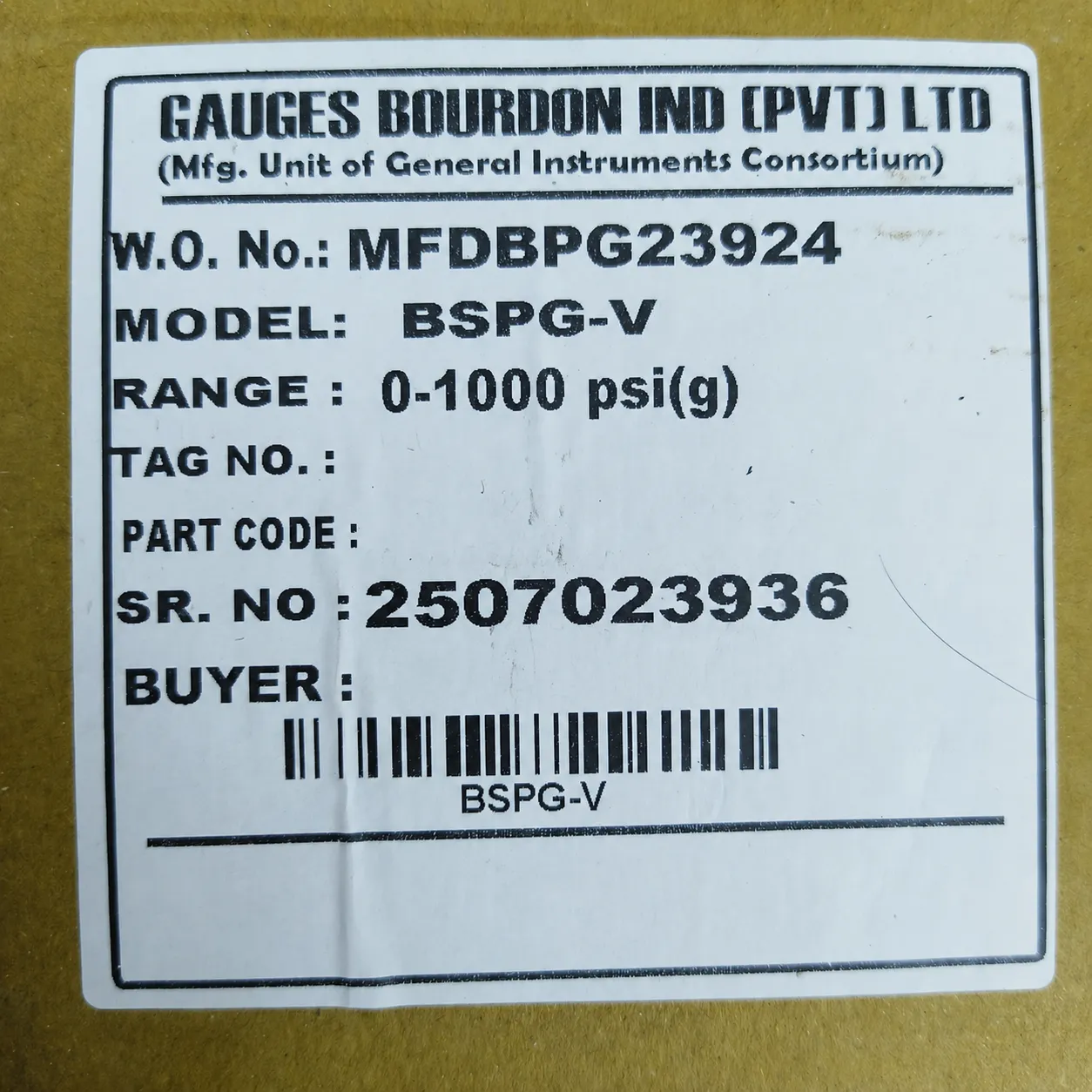 General Instruments Pressure Gauge BSPG-V, 0...1000 psi, 2nd Scale bar, 4" Dial, 1/2" Male NPT Lower Mount, SS Body & Parts, BSPG-V-100-S4S-S6S-S6S-S4S-T15NTM-(0-1000)-PSI/BAR-DUS - image 2